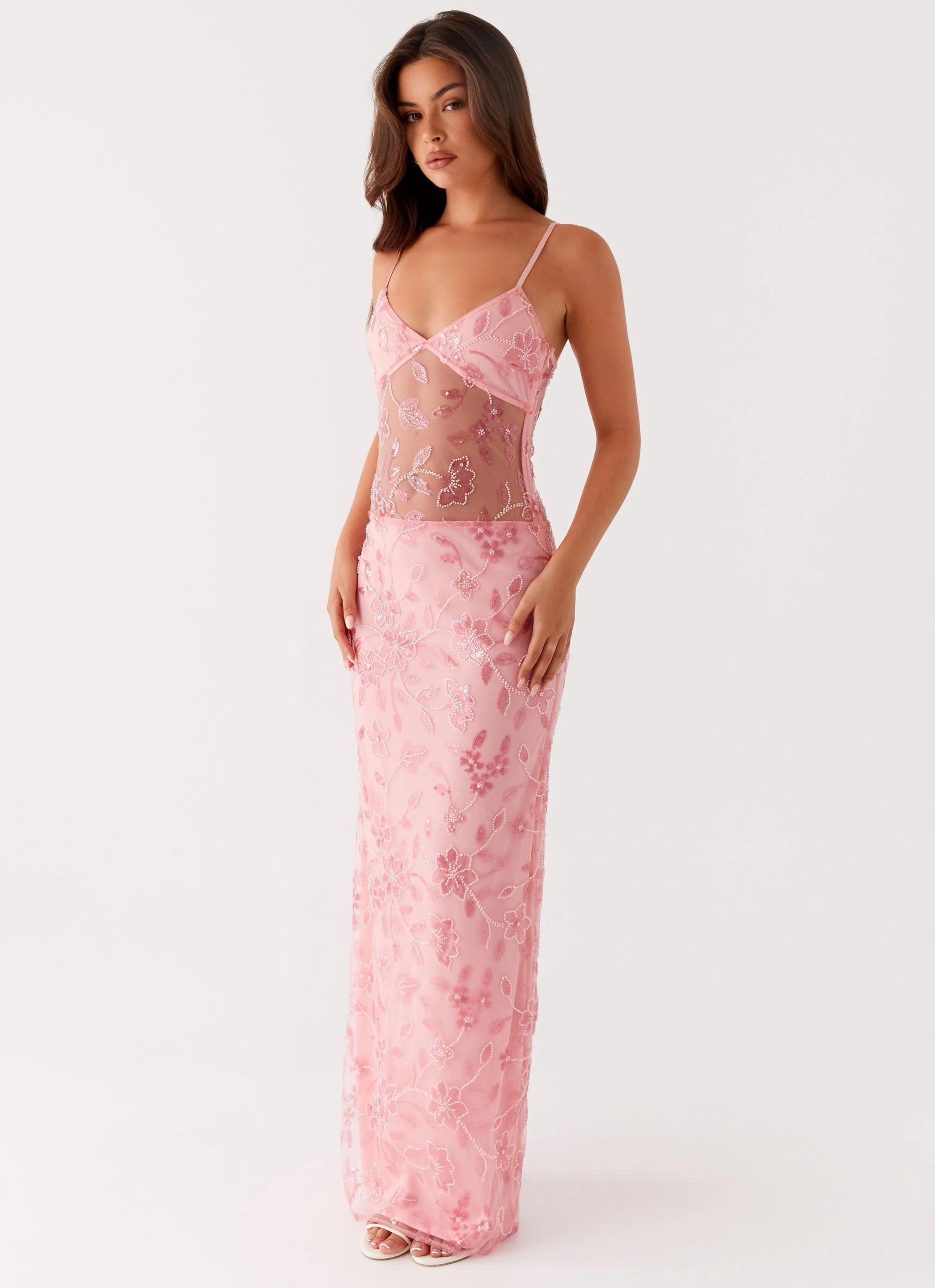Classic Style Sophisticated Appeal Akira Beaded Maxi Dress - Pink Orange