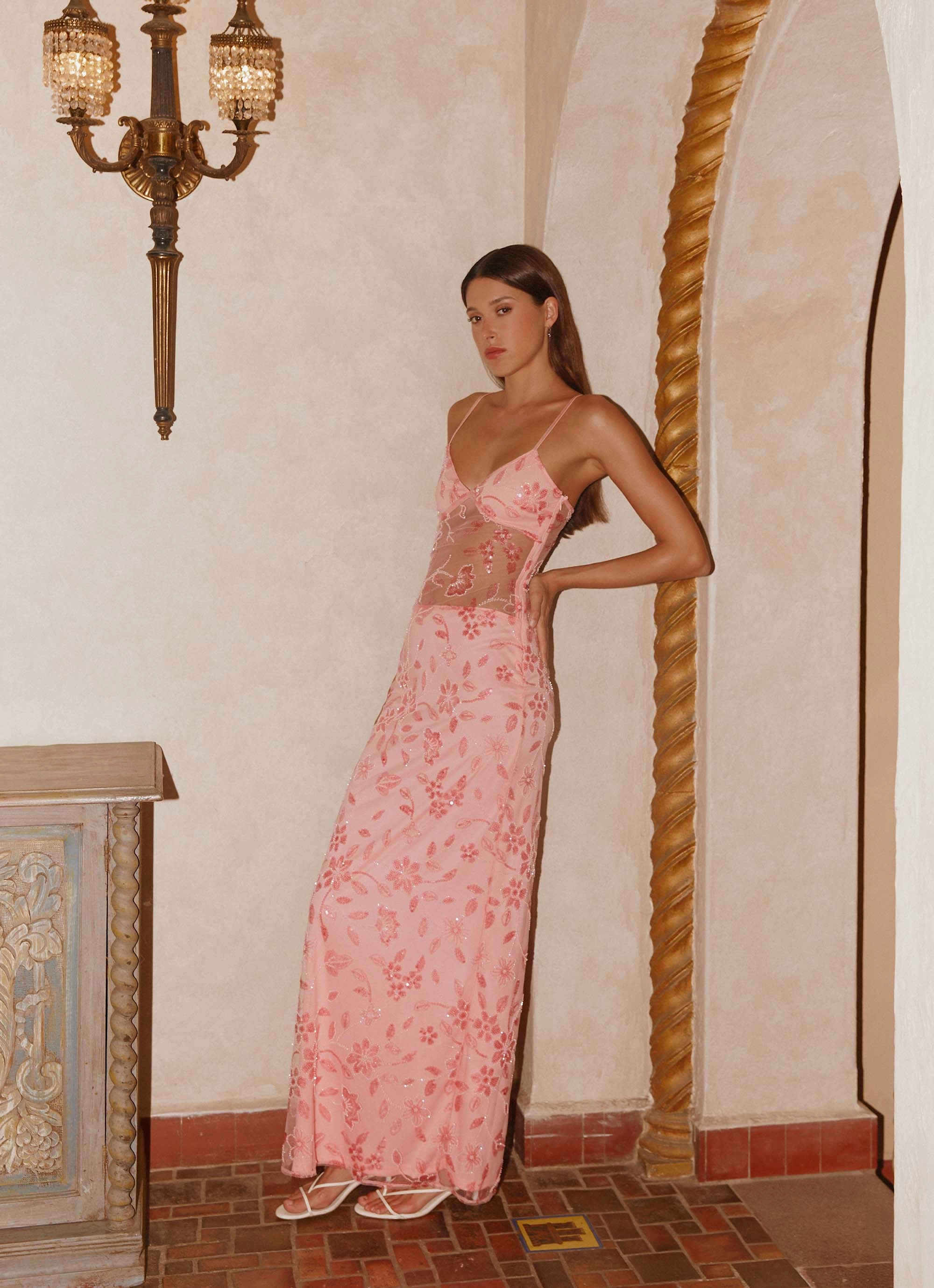 Akira Beaded Maxi Dress - Pink Orange Birthday-Celebration