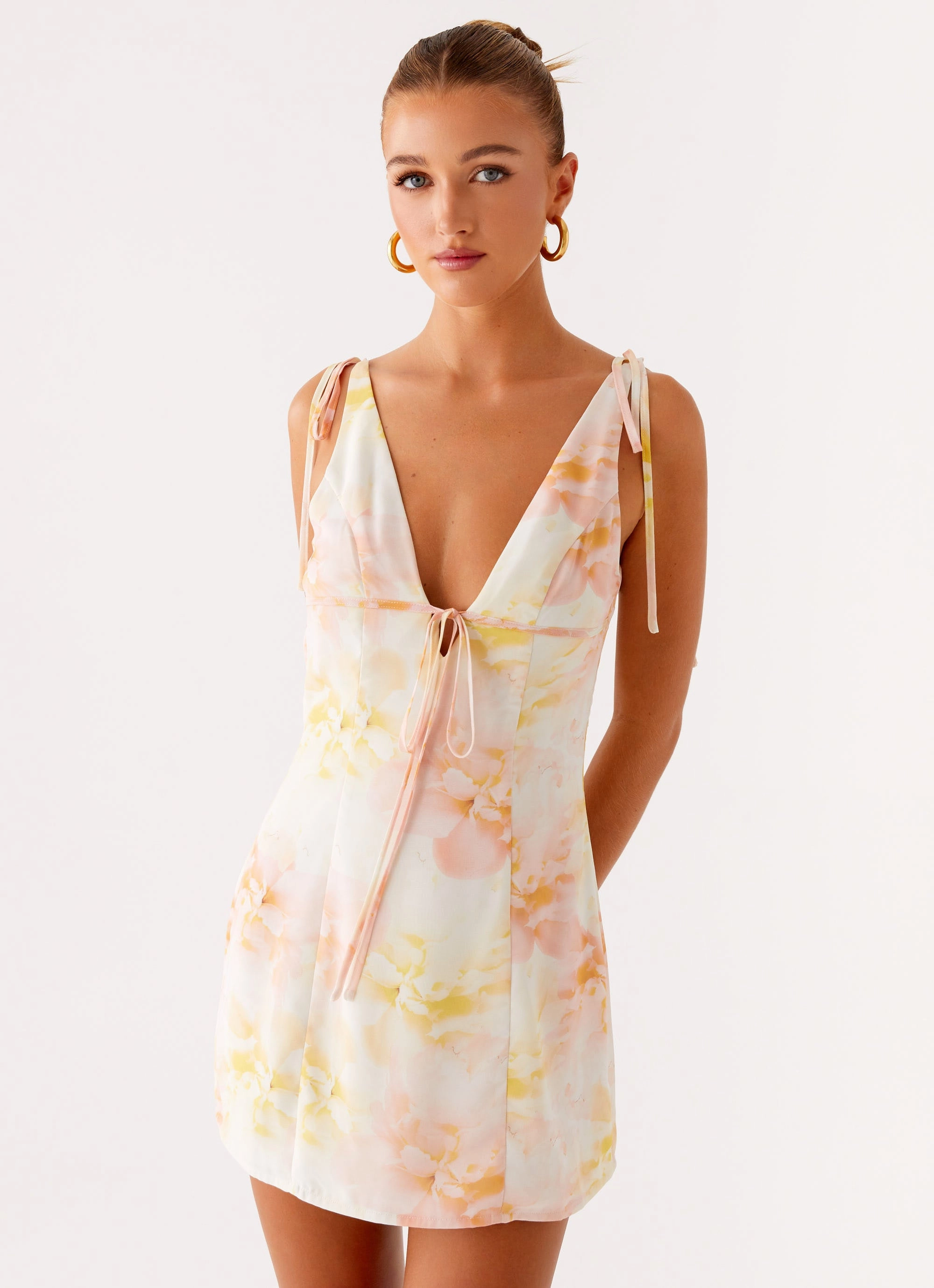 Alden Mini Dress - Floral Print Light Wrap Soft fabric piece