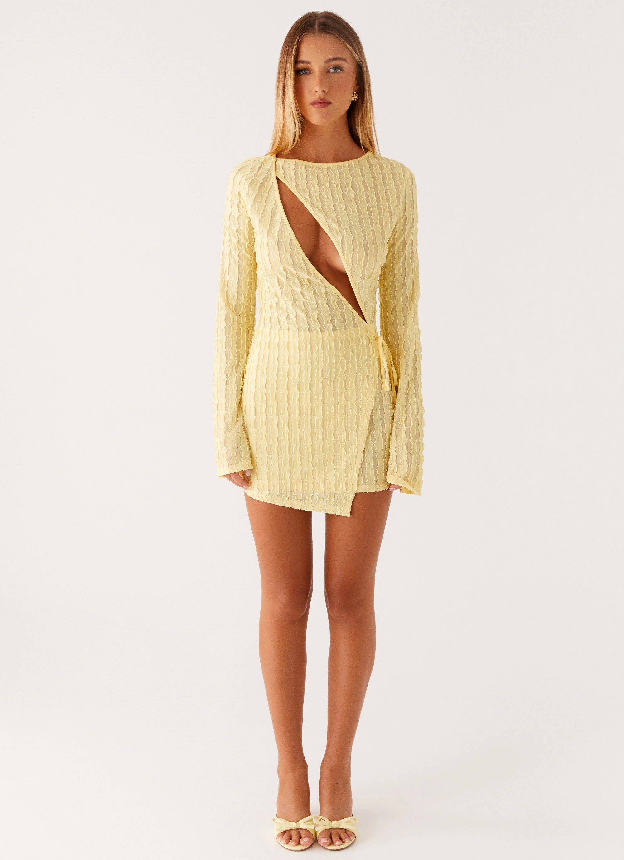 Eye Catching Calm Lines Alfie Mini Dress - Pastel Yellow