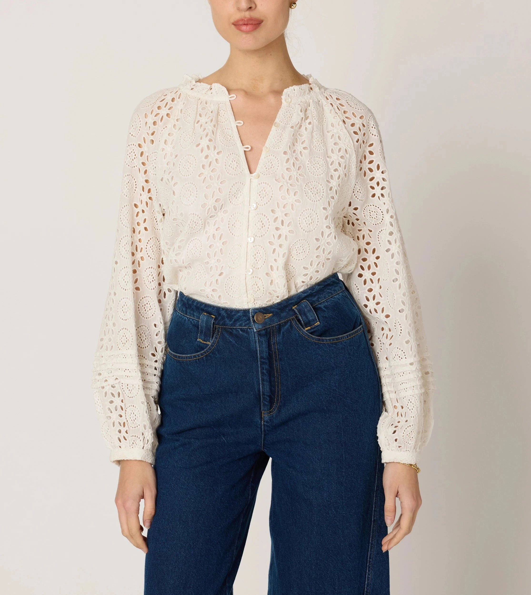 Alicia Blouse | Ivory Eyelet Wrinkle Resistant Texture