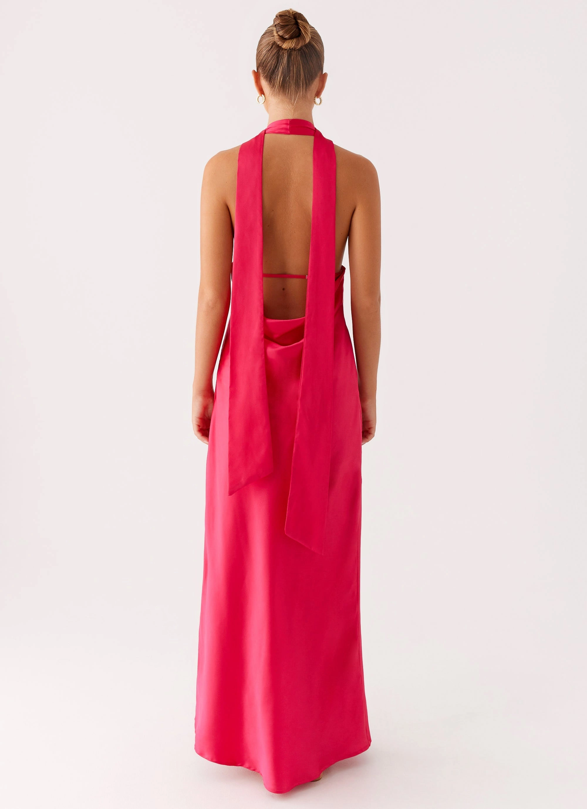 Alicia Satin Halter Maxi Dress - Fuchsia Minimal Details Sleek Motion