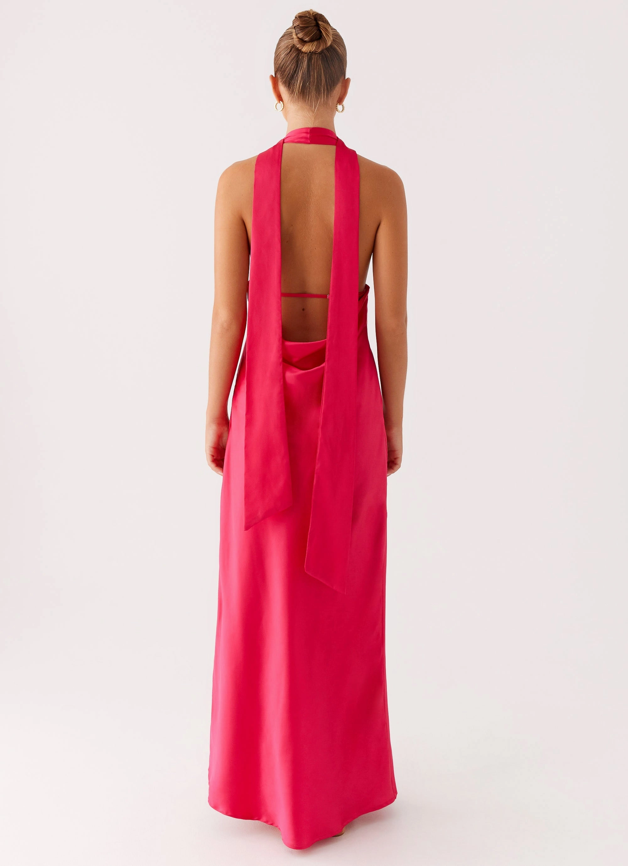 Soft Silhouette Alicia Satin Halter Maxi Dress - Fuchsia