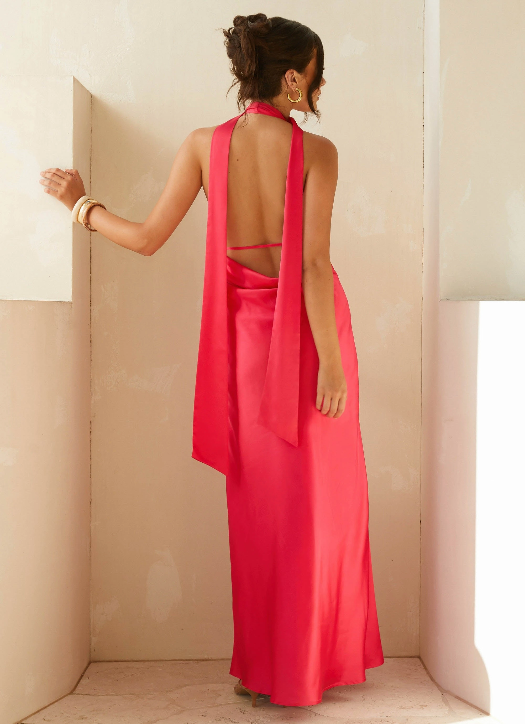 Reversible-Style Comfy Shape Alicia Satin Halter Maxi Dress - Fuchsia