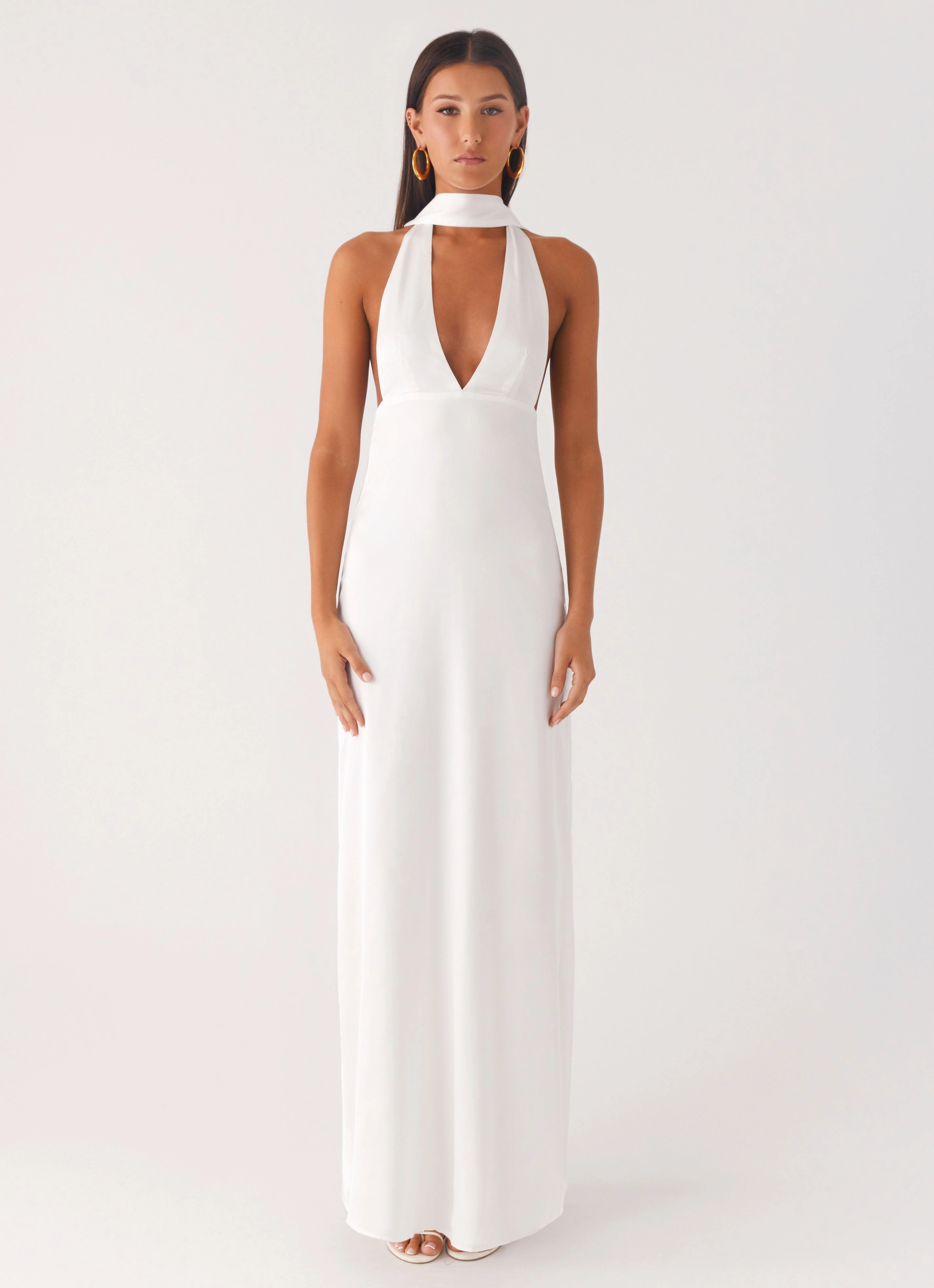 Summer Air Alicia Satin Halter Maxi Dress - White