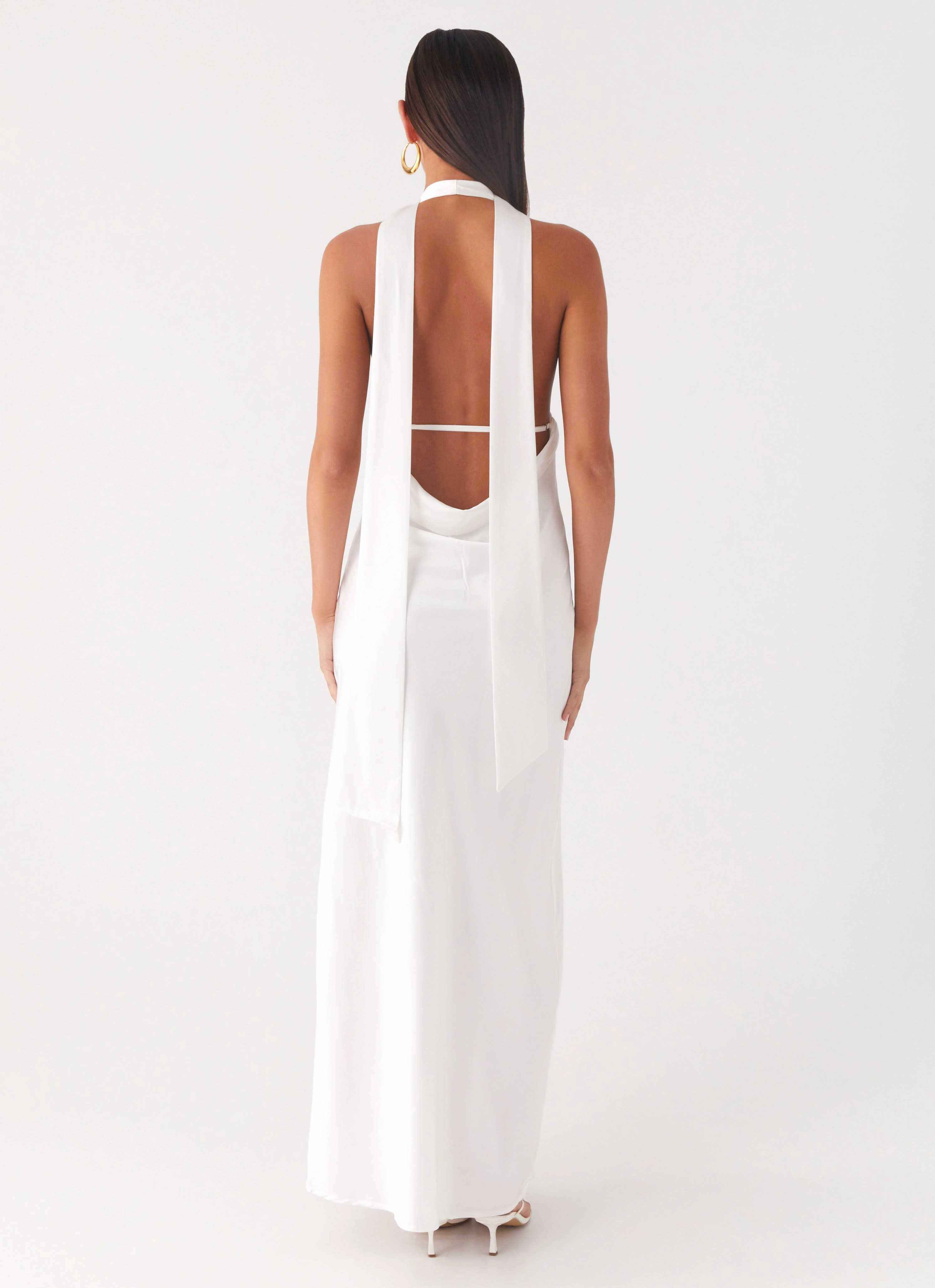 Alicia Satin Halter Maxi Dress - White Work Option