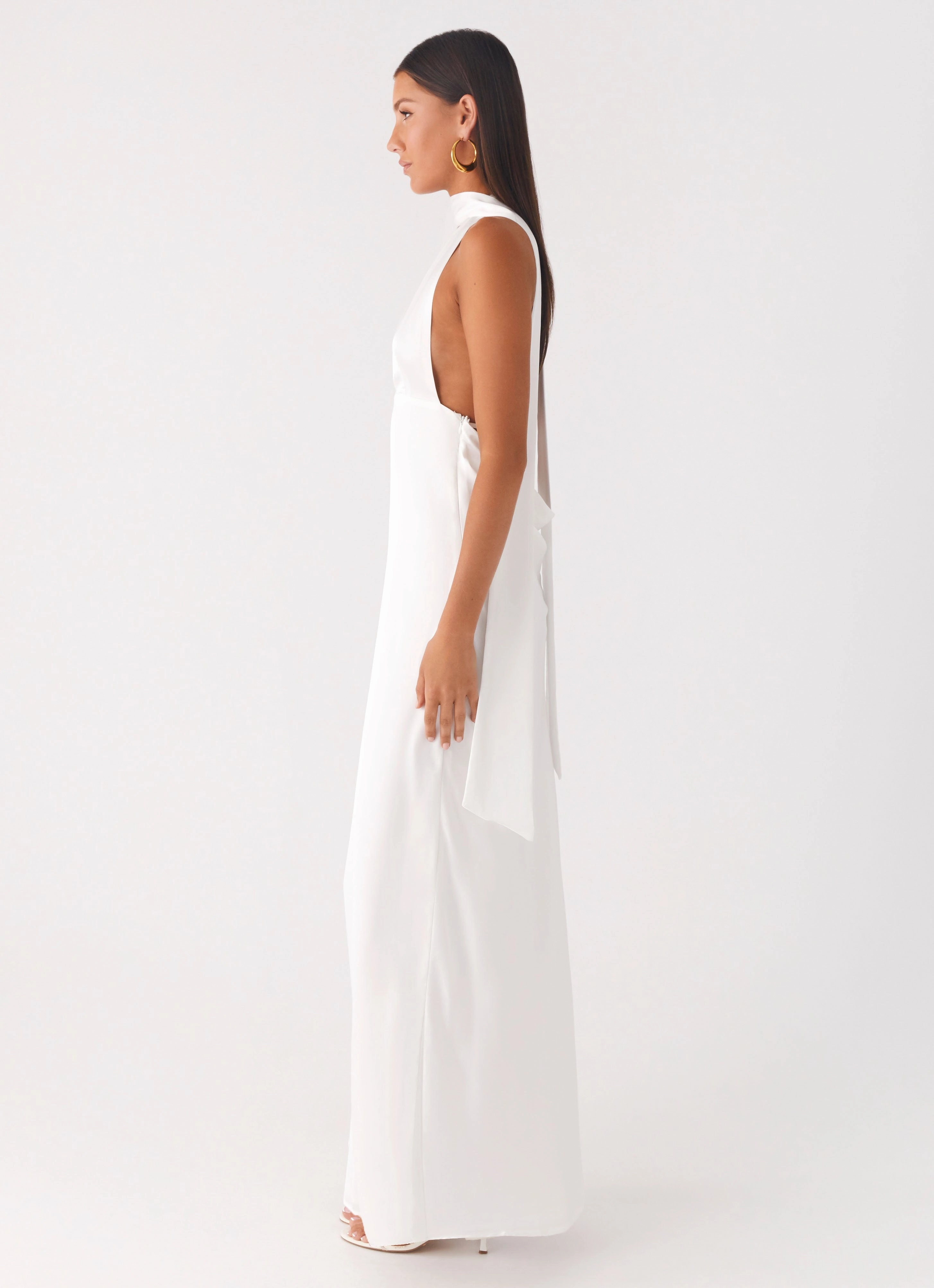 Soft cotton dress Breathable-Lining Alicia Satin Halter Maxi Dress - White