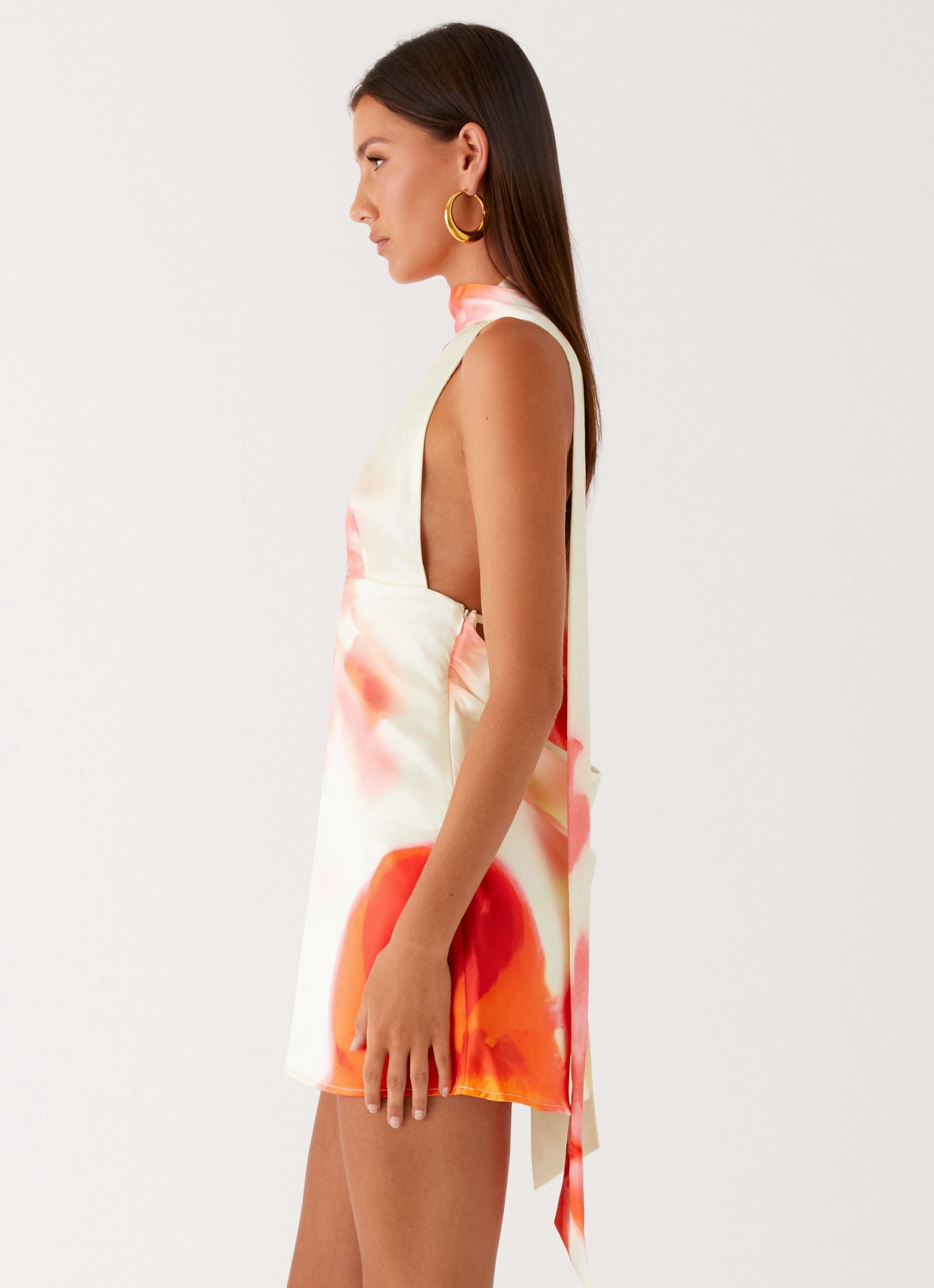 Panelled-Design Alicia Satin Halter Mini Dress - Mimosa Blossom