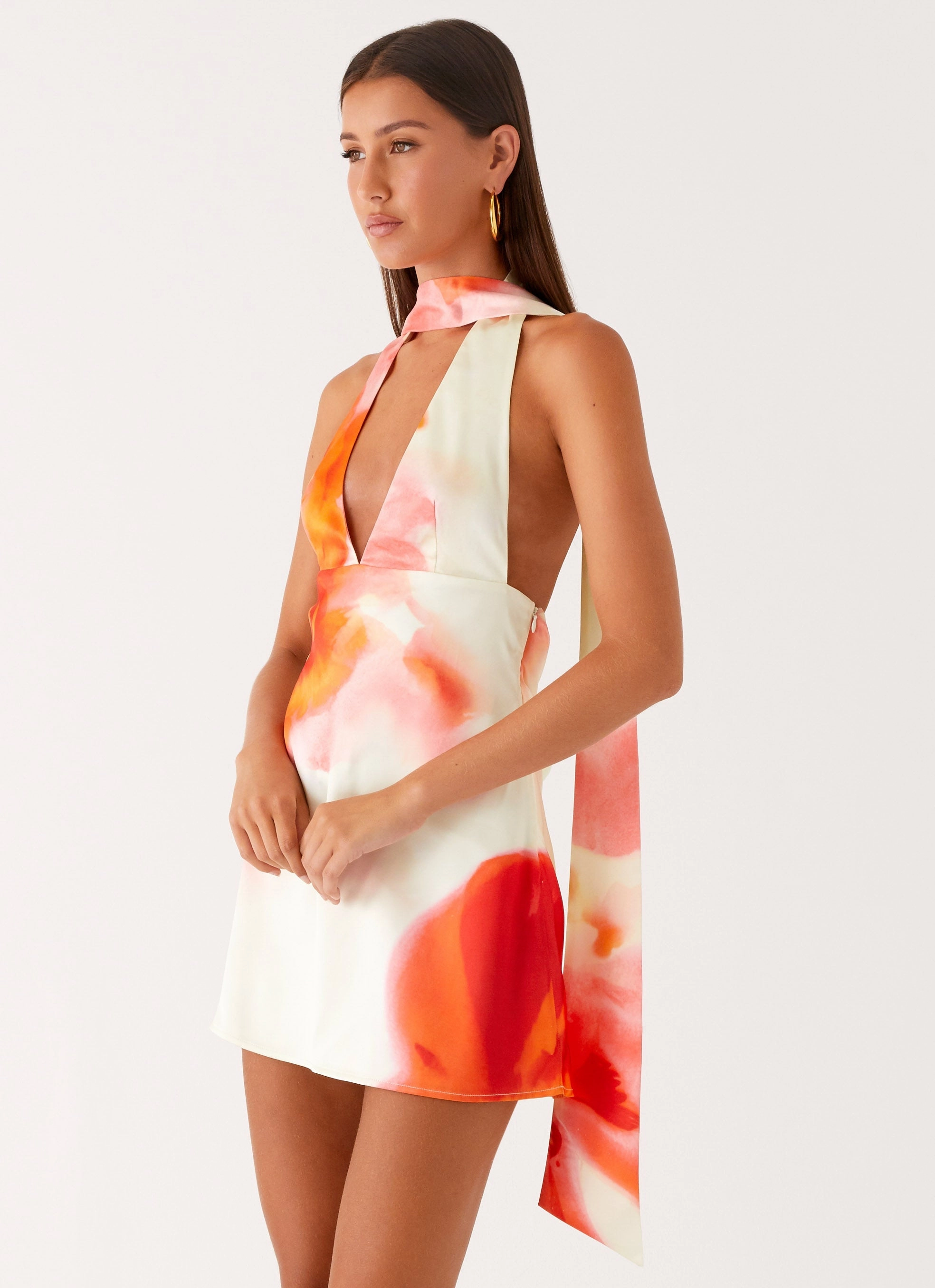 Comfort First Alicia Satin Halter Mini Dress - Mimosa Blossom