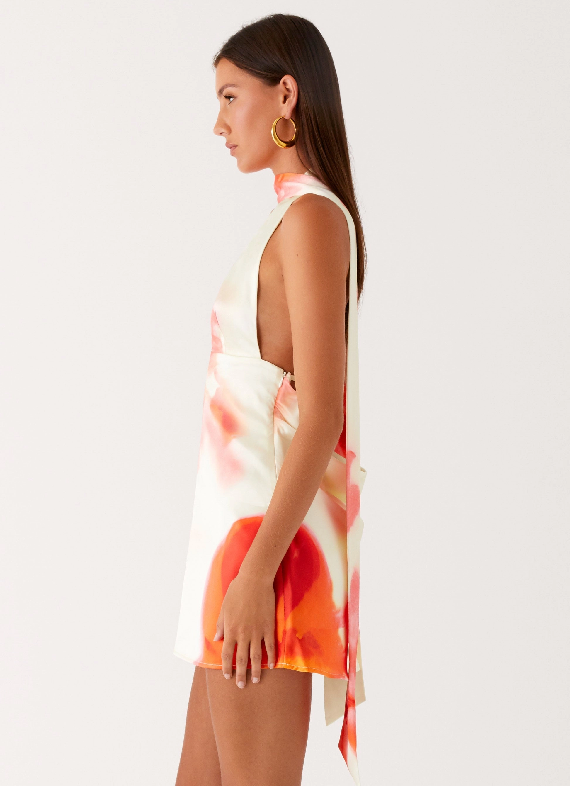 Chill Base Alicia Satin Halter Mini Dress - Mimosa Blossom