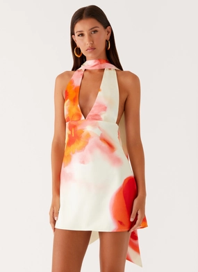 Smart Texture Alicia Satin Halter Mini Dress - Mimosa Blossom
