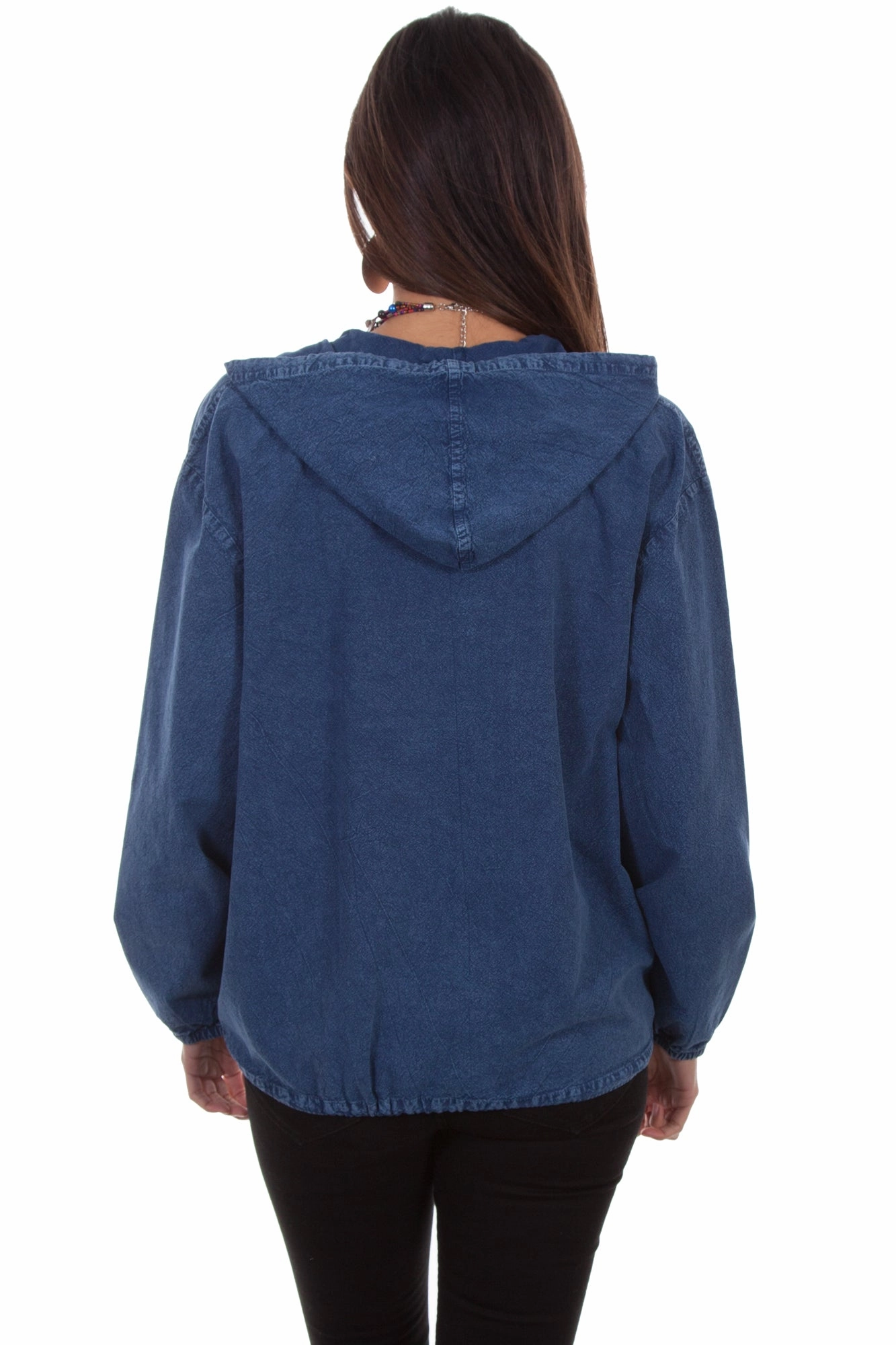 Scully Womens Dark Blue 100% Cotton Zip Front Hoodie Stylish Knit Look