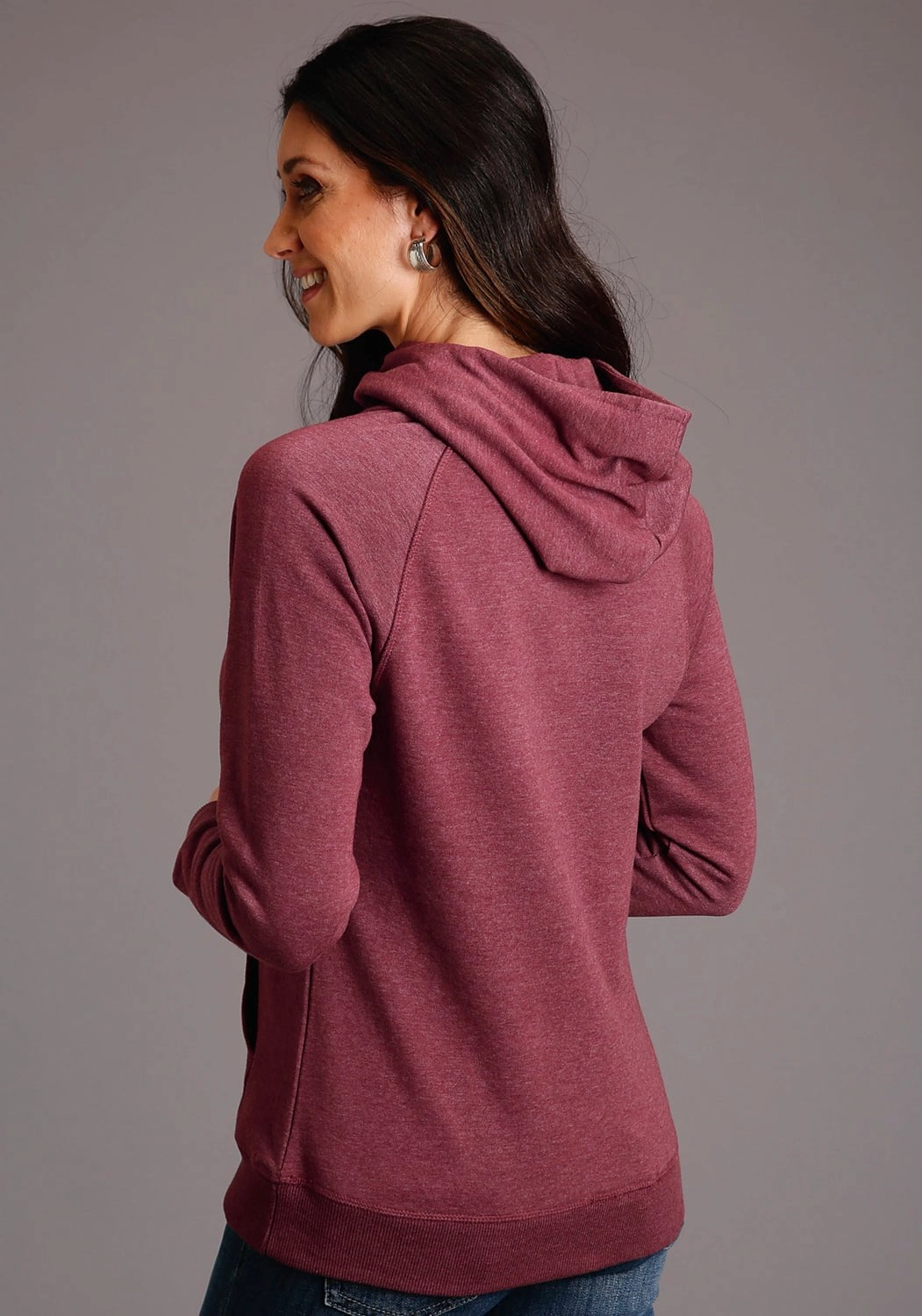 Stetson Womens Maroon Cotton Blend Bandana Screenprint Hoodie Curved Hemline Cozy Knitwear