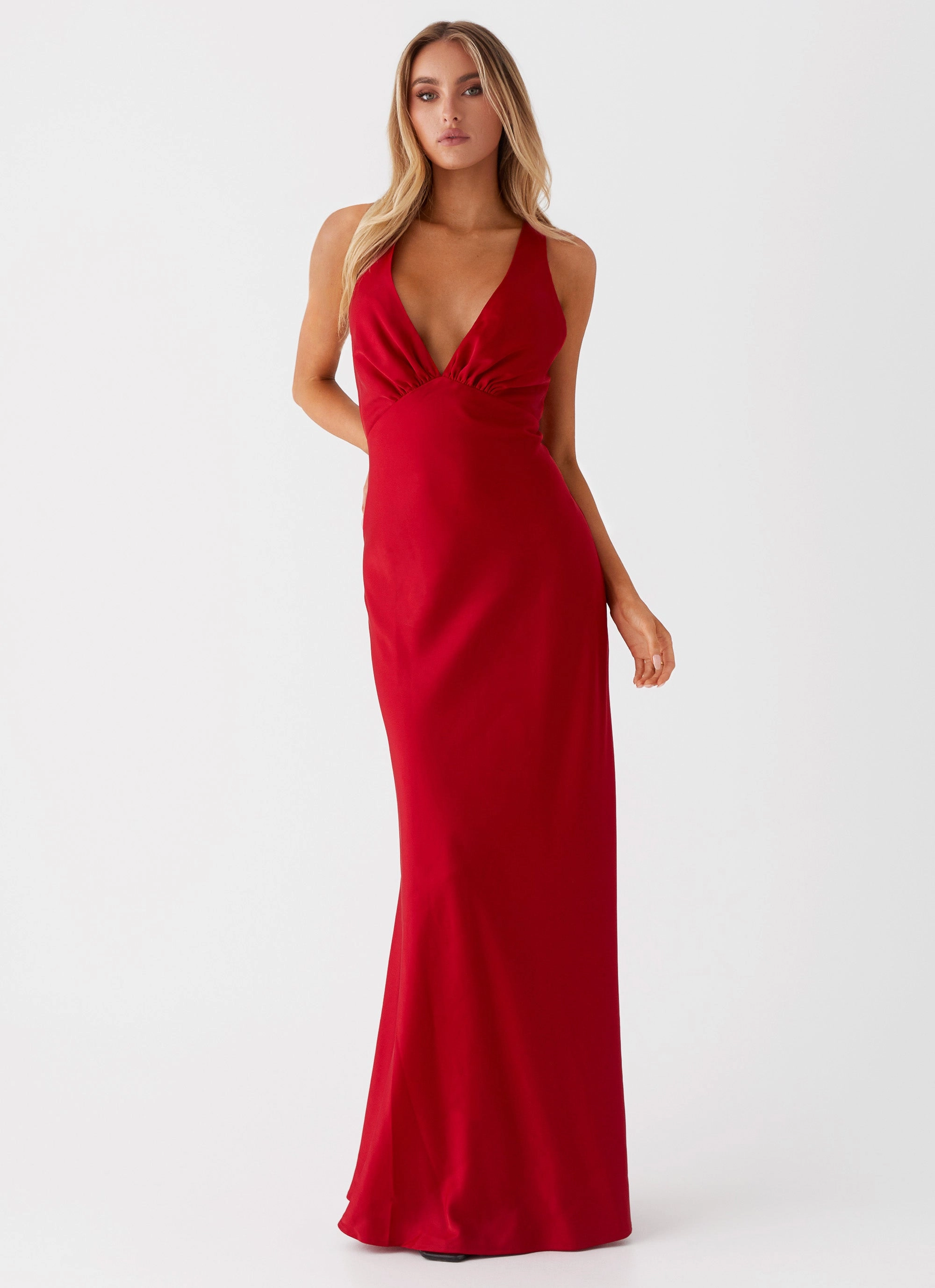 Full Coverage Contrast-Panel Slyvia Maxi Dress - Red