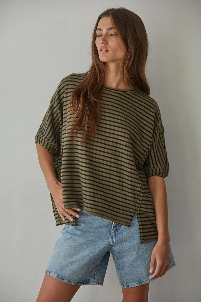 Cyrus Striped Top Layered Panel Construction Zero Waste Production Label