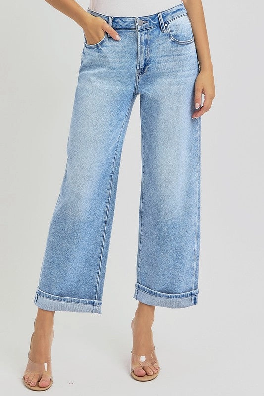 THEO HIGH RISE ANKLE BARREL TURN UP CUFFED JEANS Tactile Soft Texture