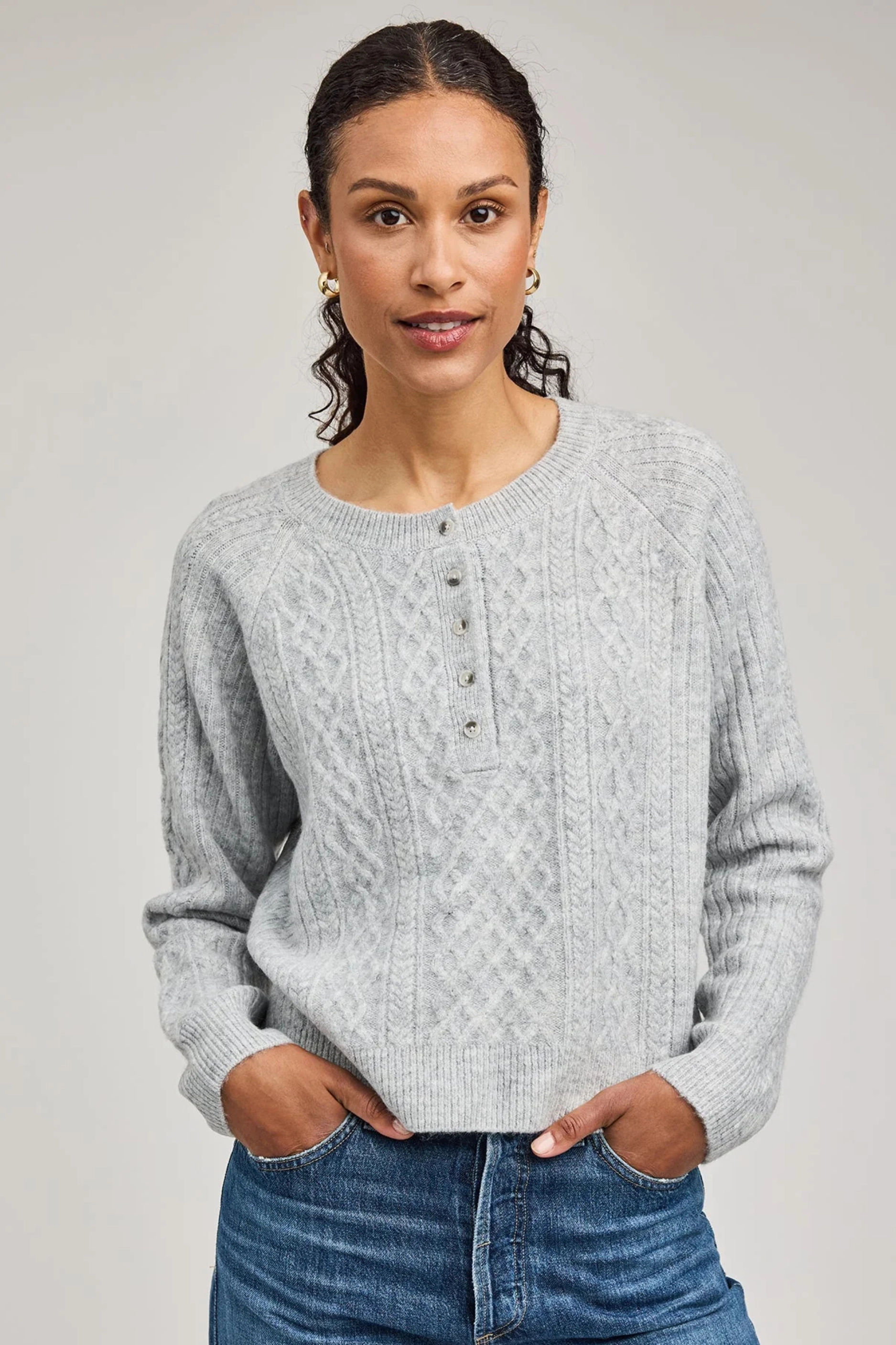 Flatlock Seams RelaxedNeckline Aspen Cardigan - Heather Ash