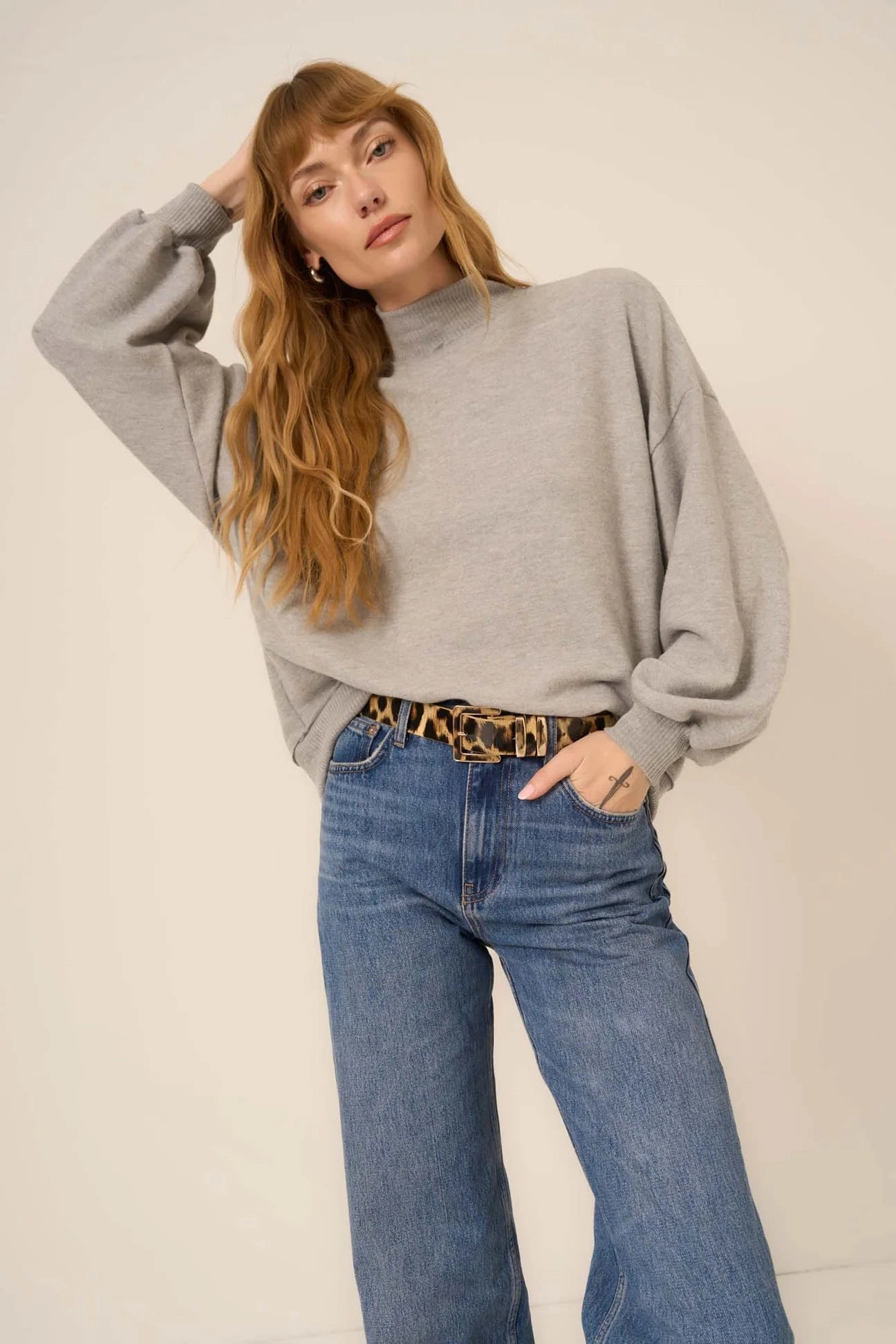 Contrast Stitching WideNeckline Love Language Mock Neck Top