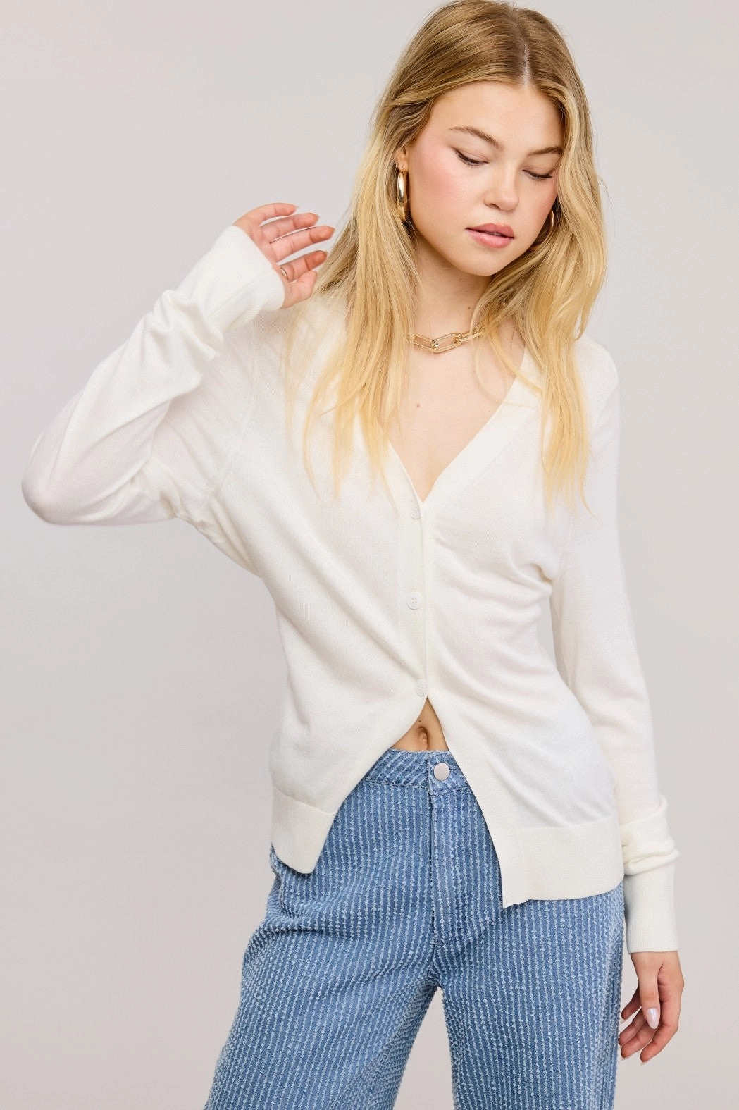 Split Hem Longline Knit Cardigan - Ivory Classic Hoodie