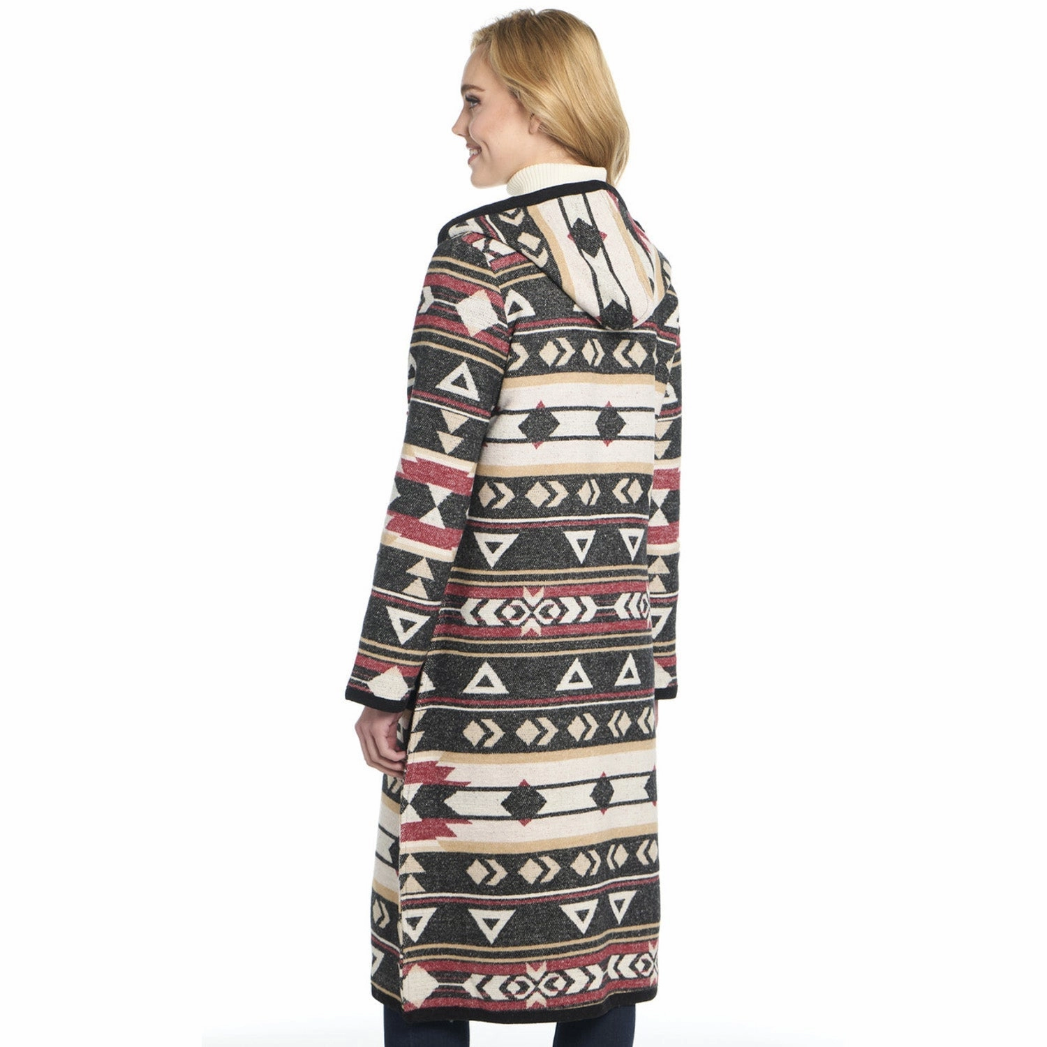 Layer Up Style Cripple Creek Womens Button Front Navajo Blanket Red Birch Polyester Duster Coat