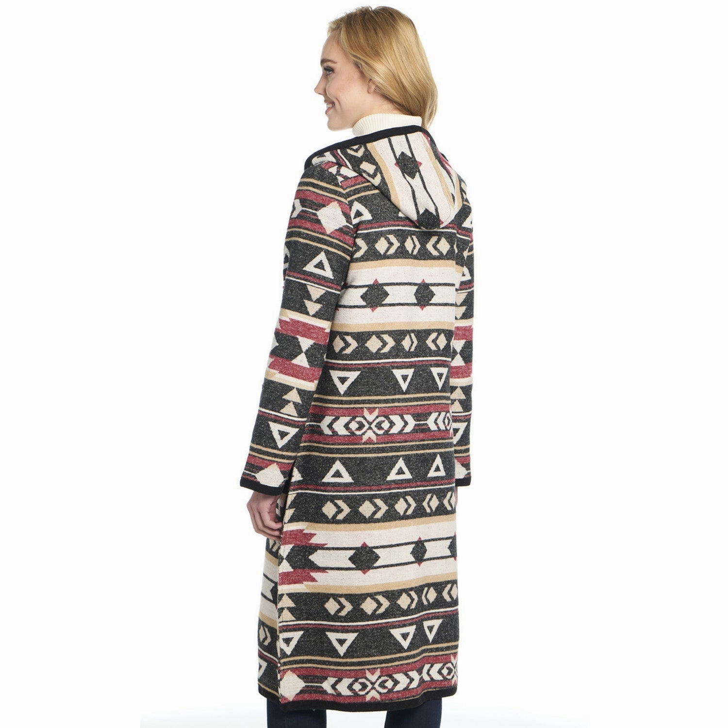 On The Go Flexible Shoulder Design Cripple Creek Womens Button Front Navajo Blanket Red Birch Polyester Duster Coat