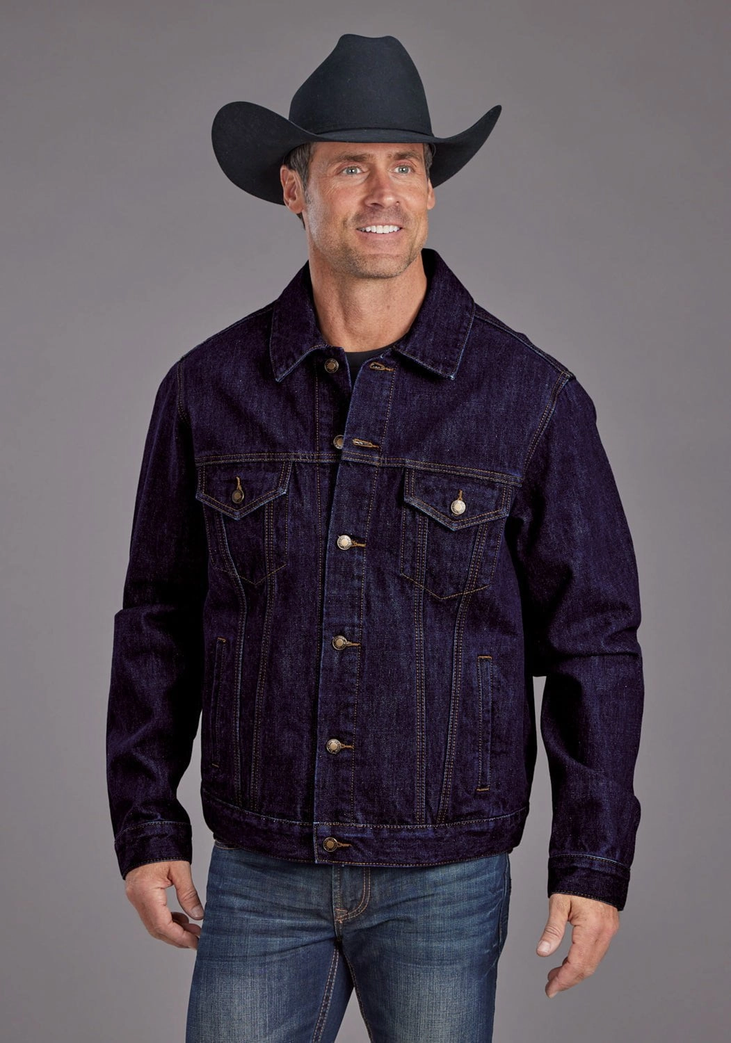 Chill Look Extra Layer Piece Stetson Mens Raw Denim Gold Stitch Dark Blue 100% Cotton Jacket