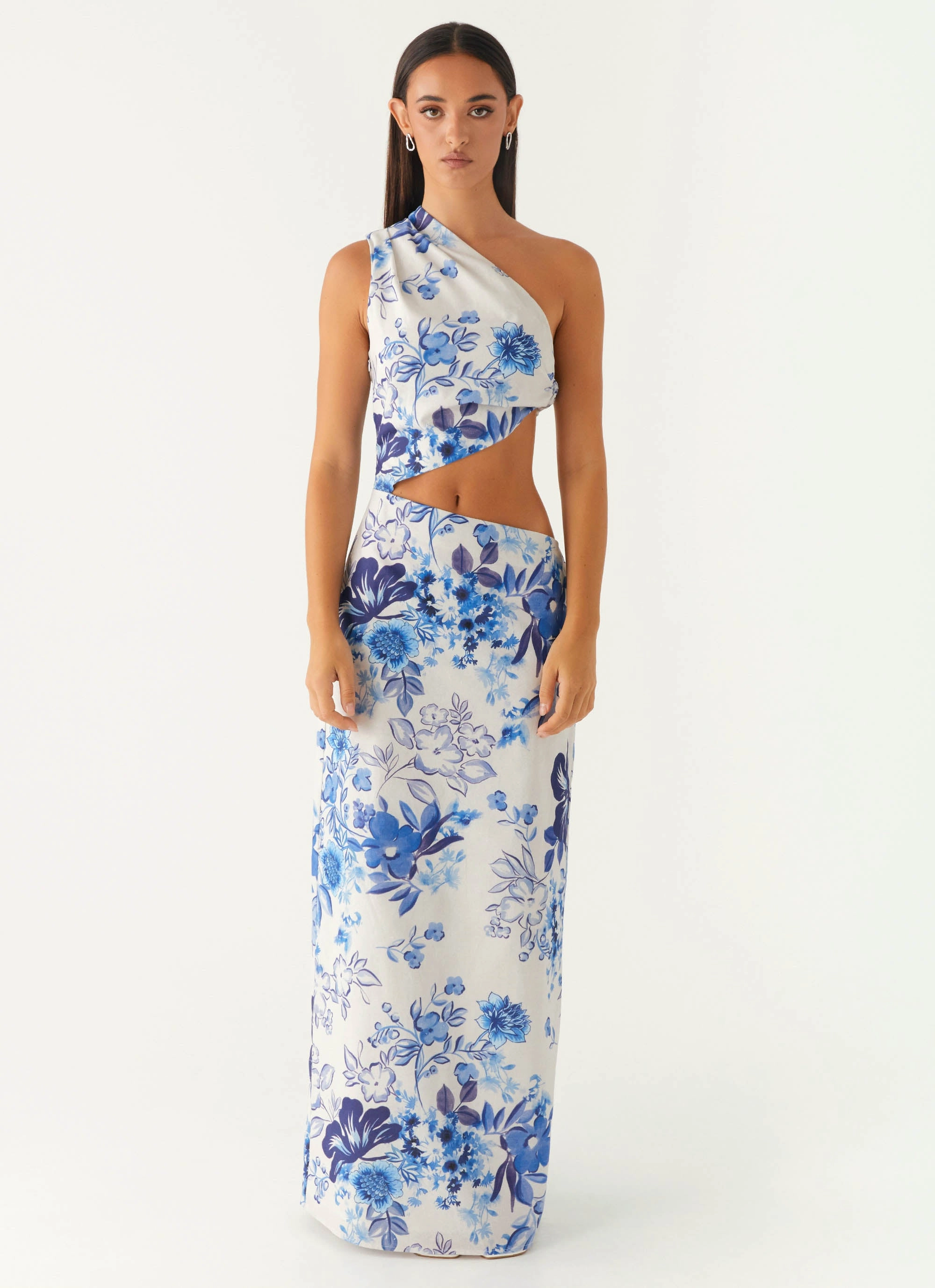 Cool Shape Belted-Style All Summer Long Maxi Dress - Serene Sky Floral