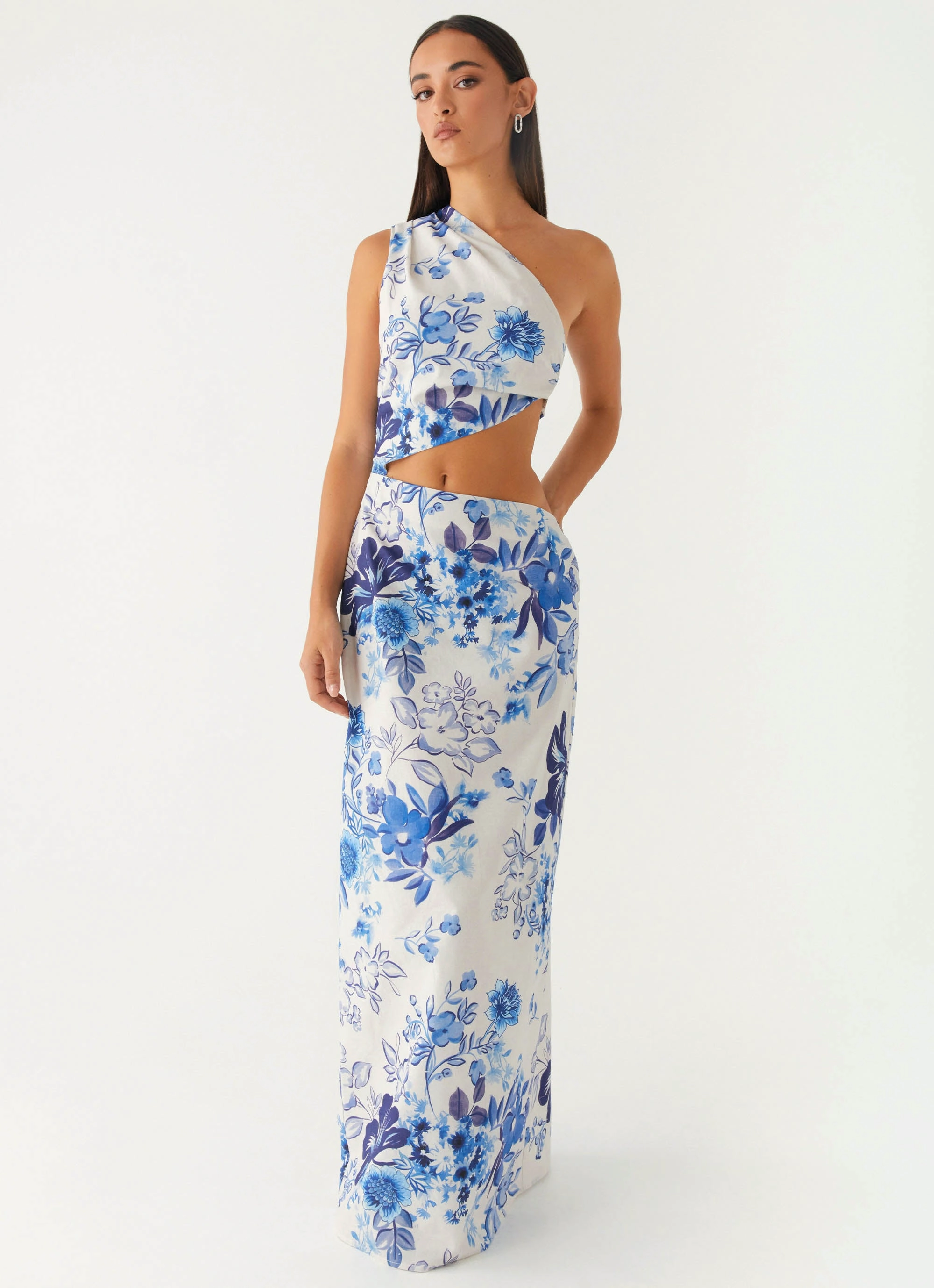 All Summer Long Maxi Dress - Serene Sky Floral Bow-Detail