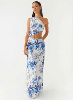 All Summer Long Maxi Dress - Serene Sky Floral Flowy Cut