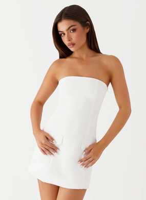 Romantic Bloom Elegant Layer Allora Strapless Mini Dress - White
