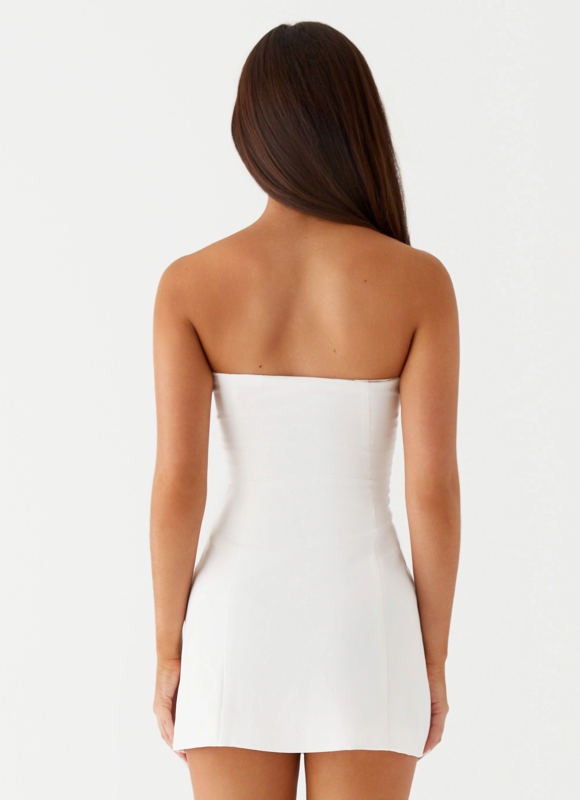 Playful Twist Photo Bright Allora Strapless Mini Dress - White