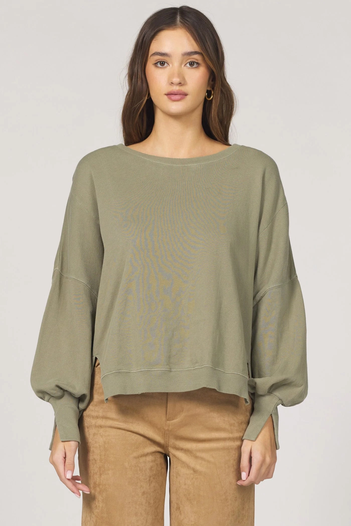 Trenton Pullover Top - Vetiver HighStretchElastic Layered Hem Detailing