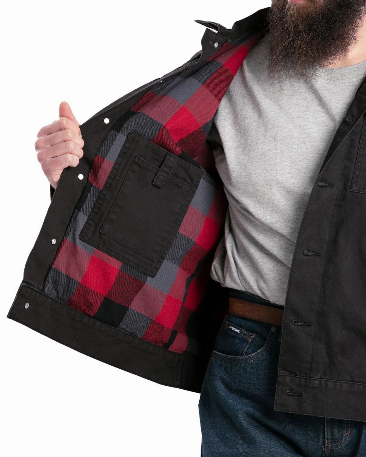 Odor Resistant Tech Collapsible Packable Style Berne Mens Vintage Washed Flannel-Lined Work Black 100% Cotton Jacket