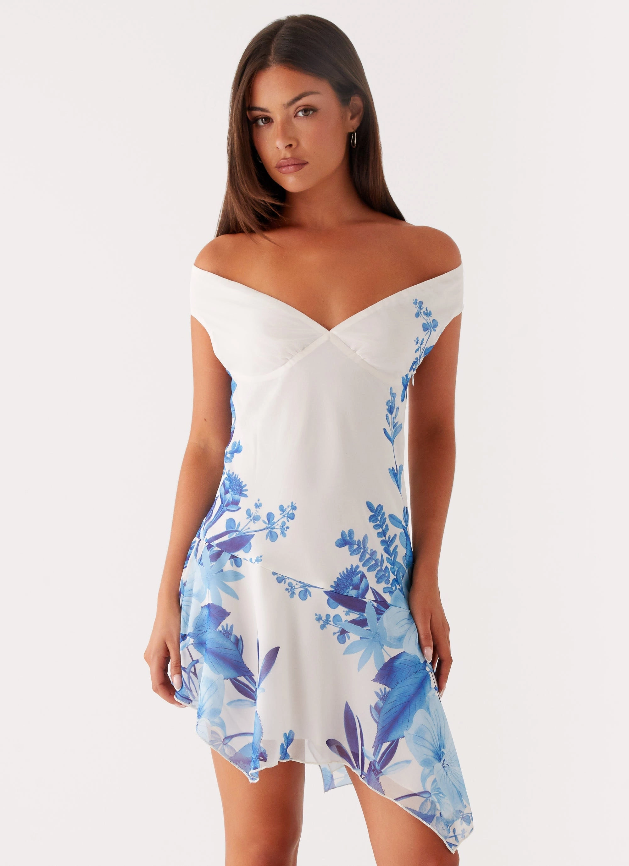 Alma Mini Dress - Blue Floral Print Sophisticated Fit Dreamy Look