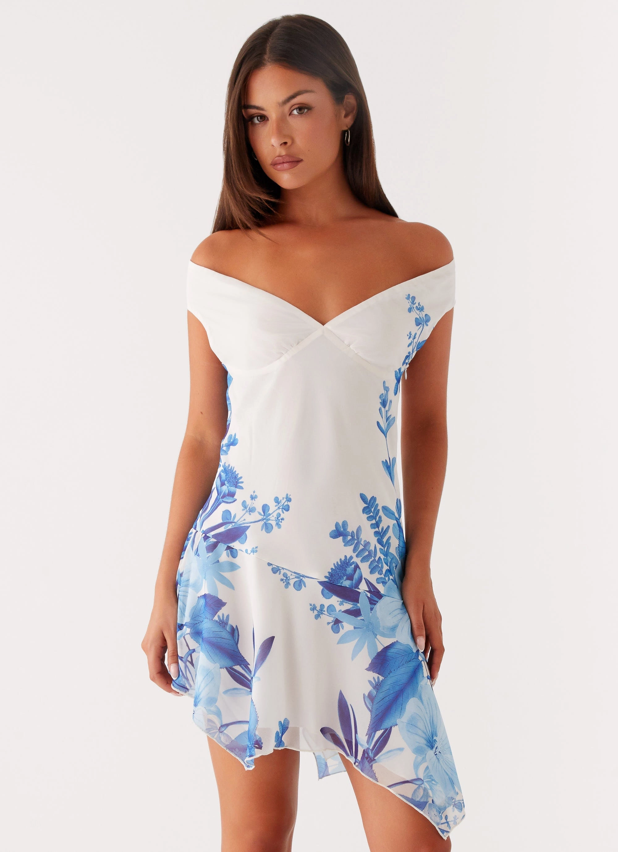 Alma Mini Dress - Blue Floral Print Timeless elegance