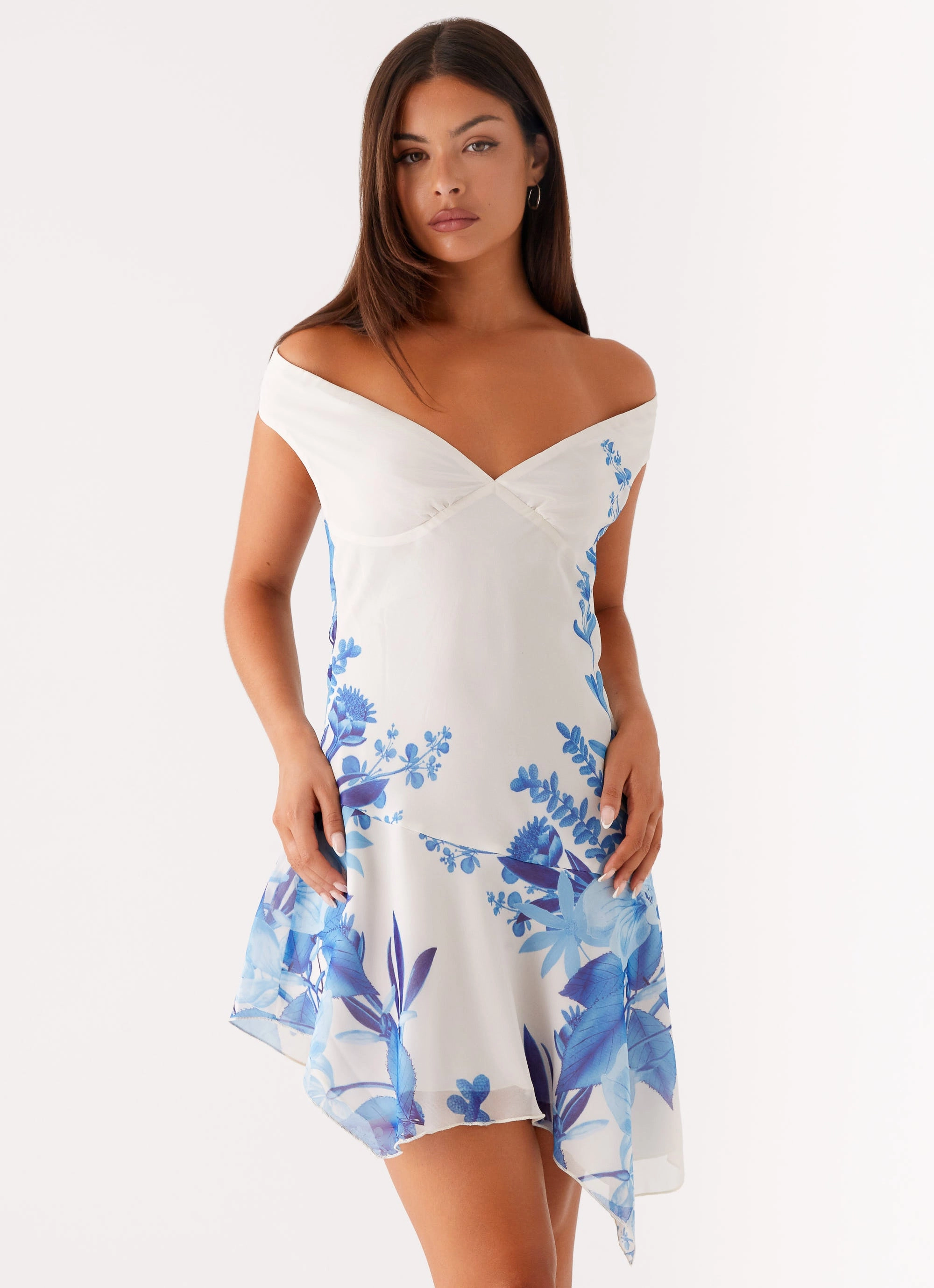Lightweight Wear Versatile Wearable Alma Mini Dress - Blue Floral Print
