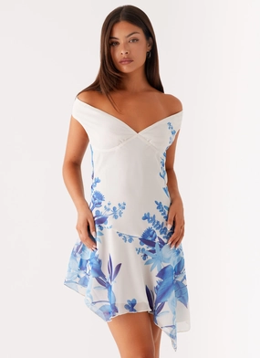 Style Upgrade Low Key Alma Mini Dress - Blue Floral Print