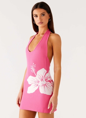 Aloha Knit Mini Dress - Pink Quilted-Texture