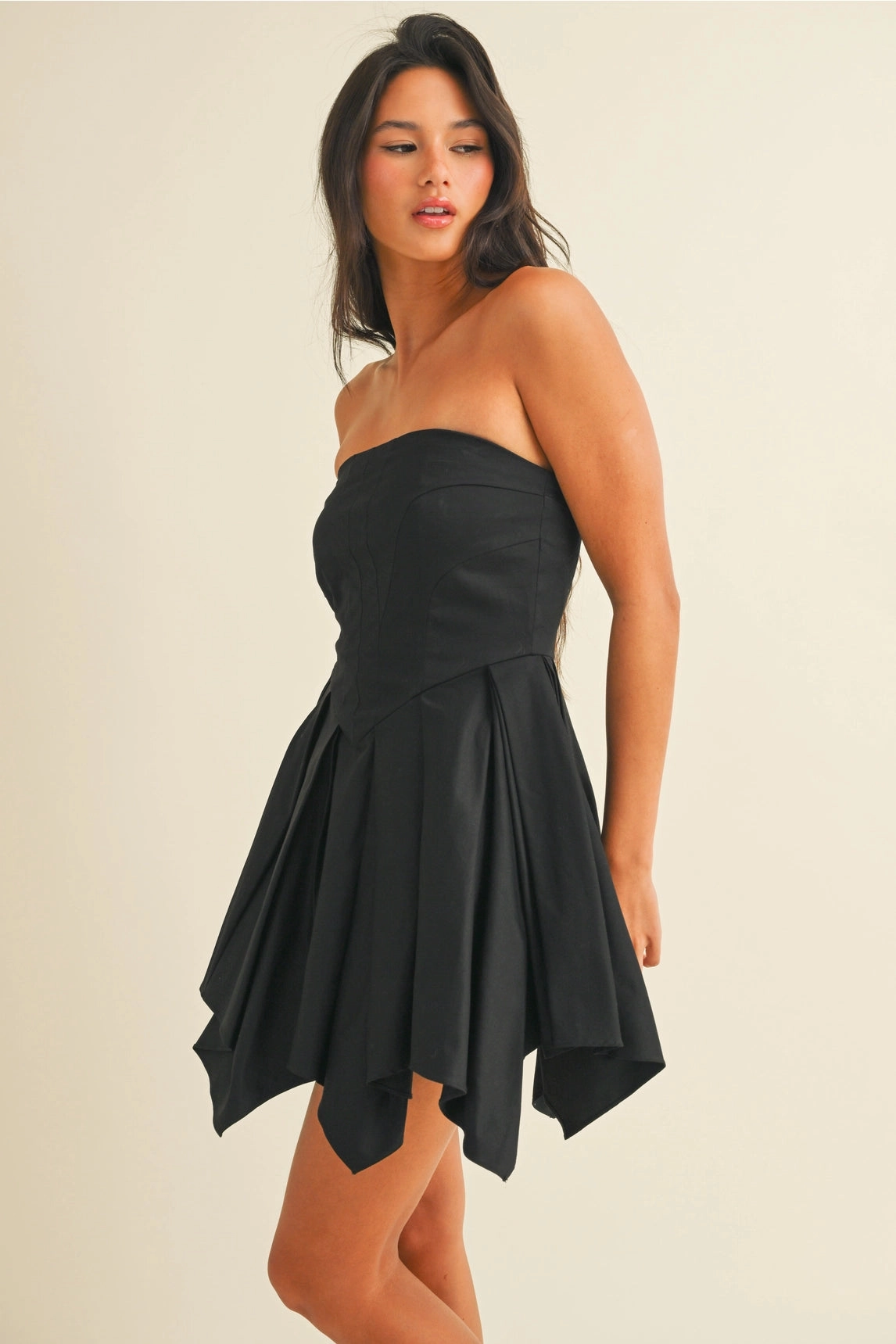 Fashion-forward day dress Structured Pleated Mini Dress - Black