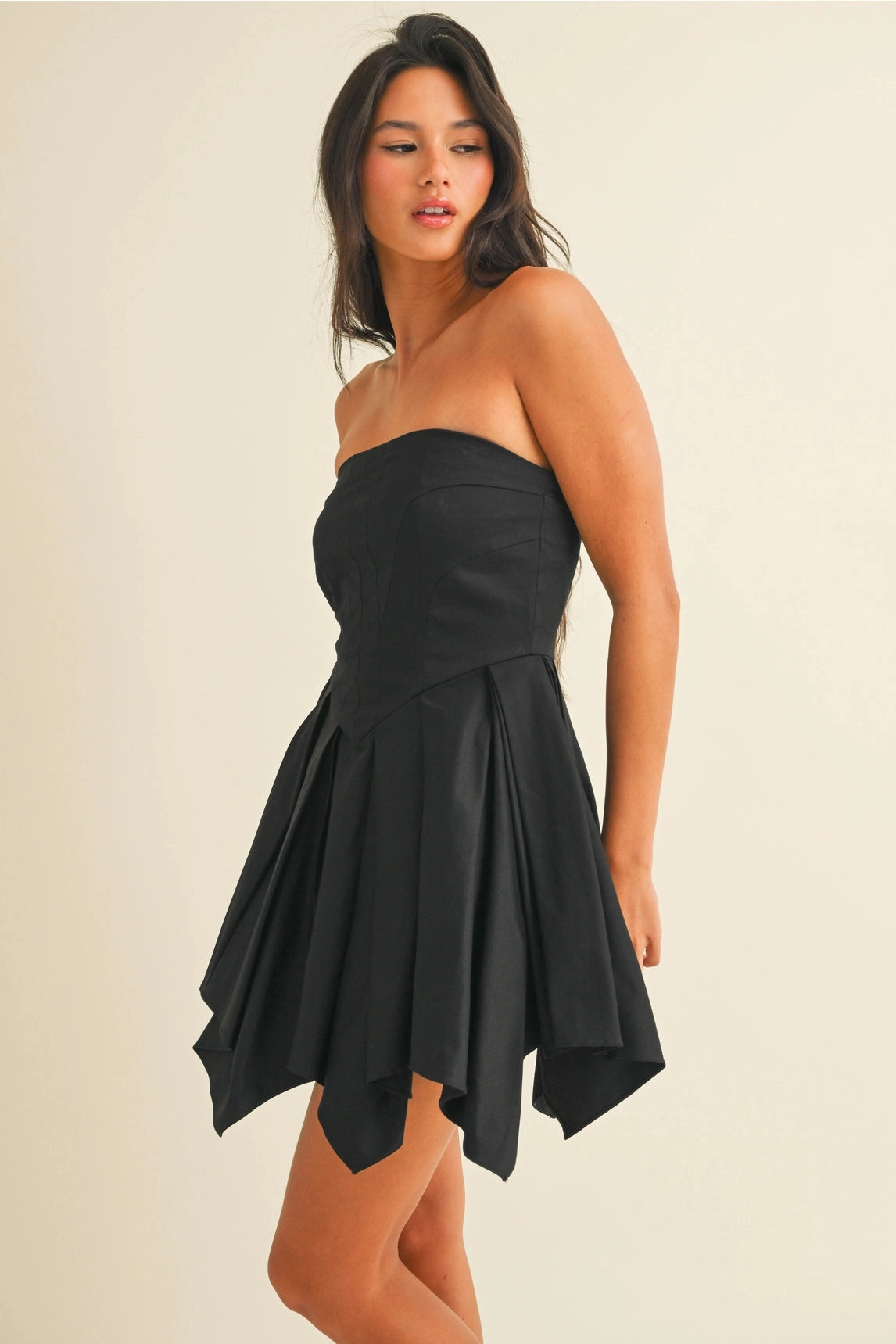 Structured Pleated Mini Dress - Black Casual Wear