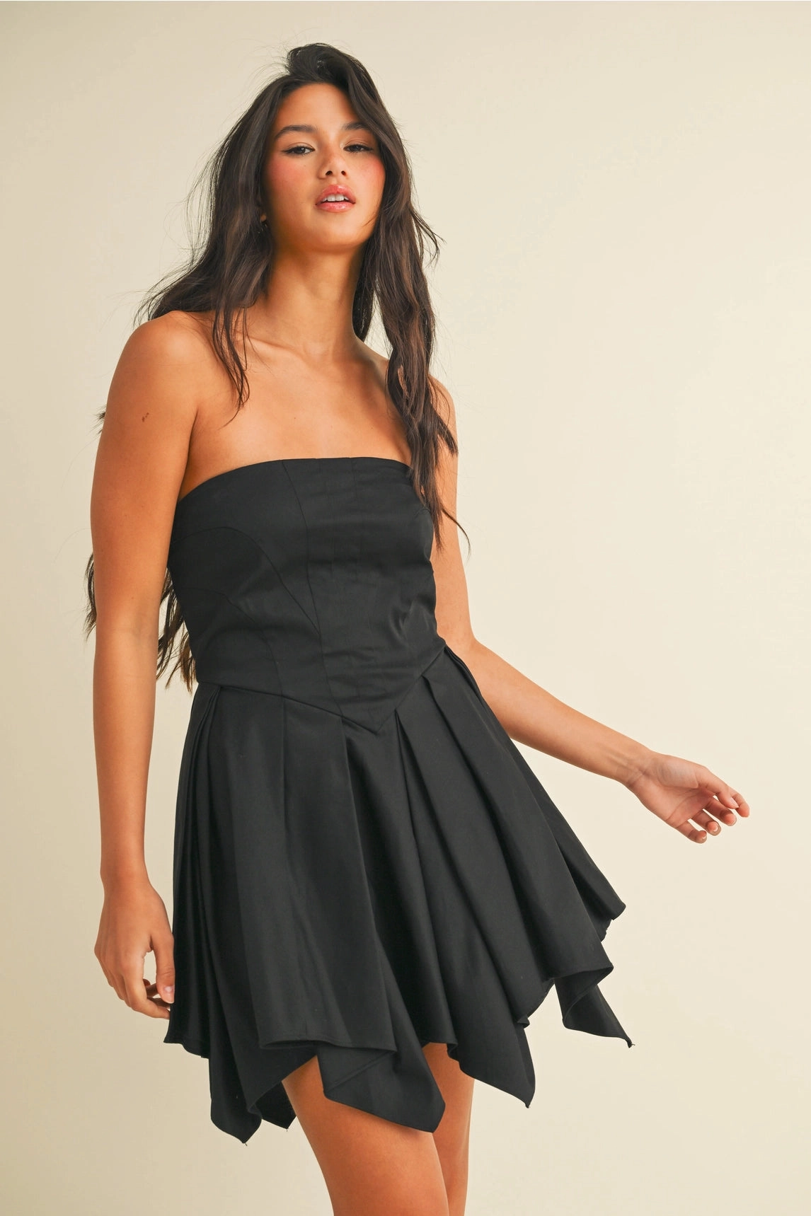 Farm Scene Flexible Fit Structured Pleated Mini Dress - Black