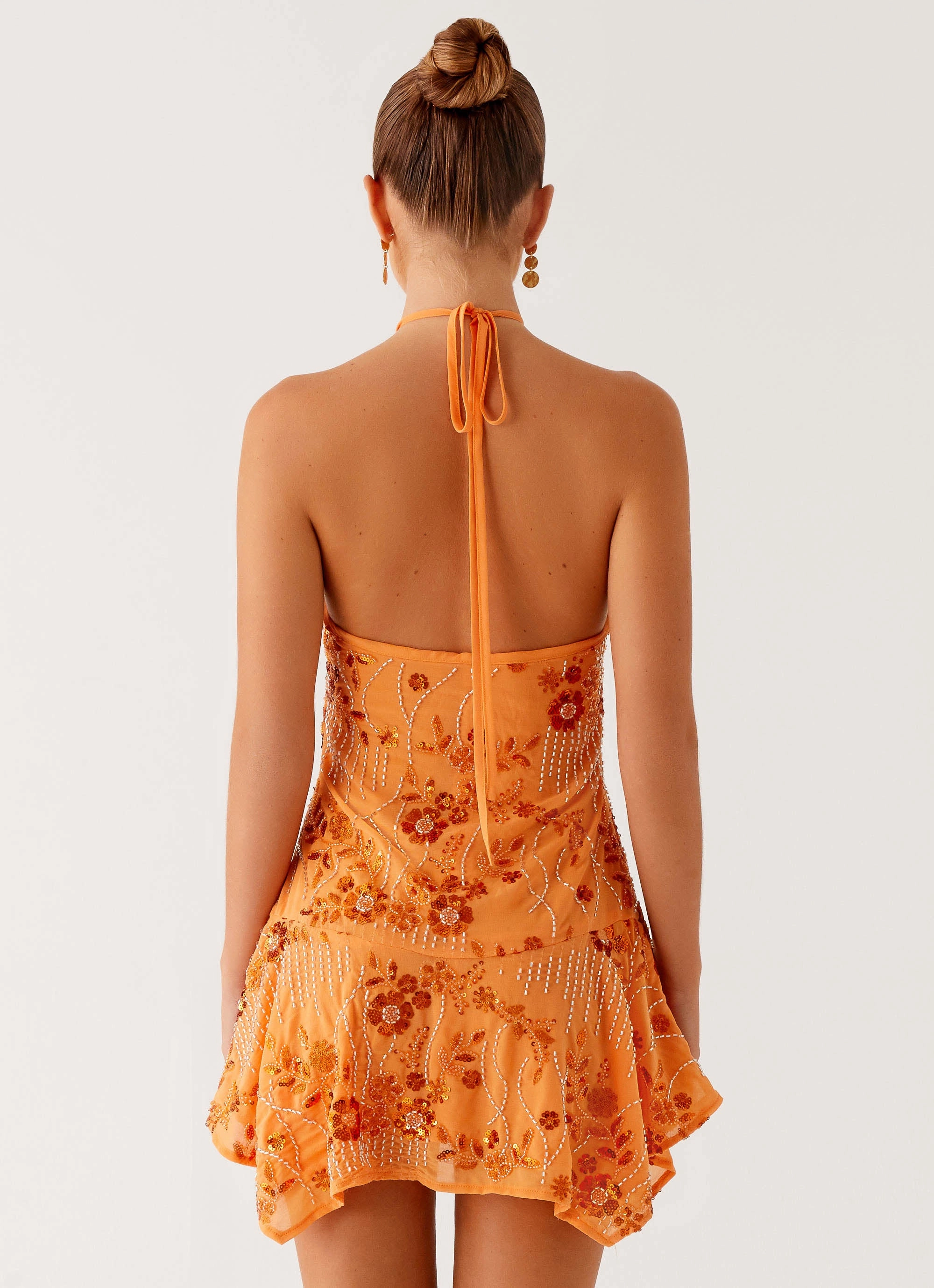 Chic Motion Ampolia Halter Mini Dress - Orange