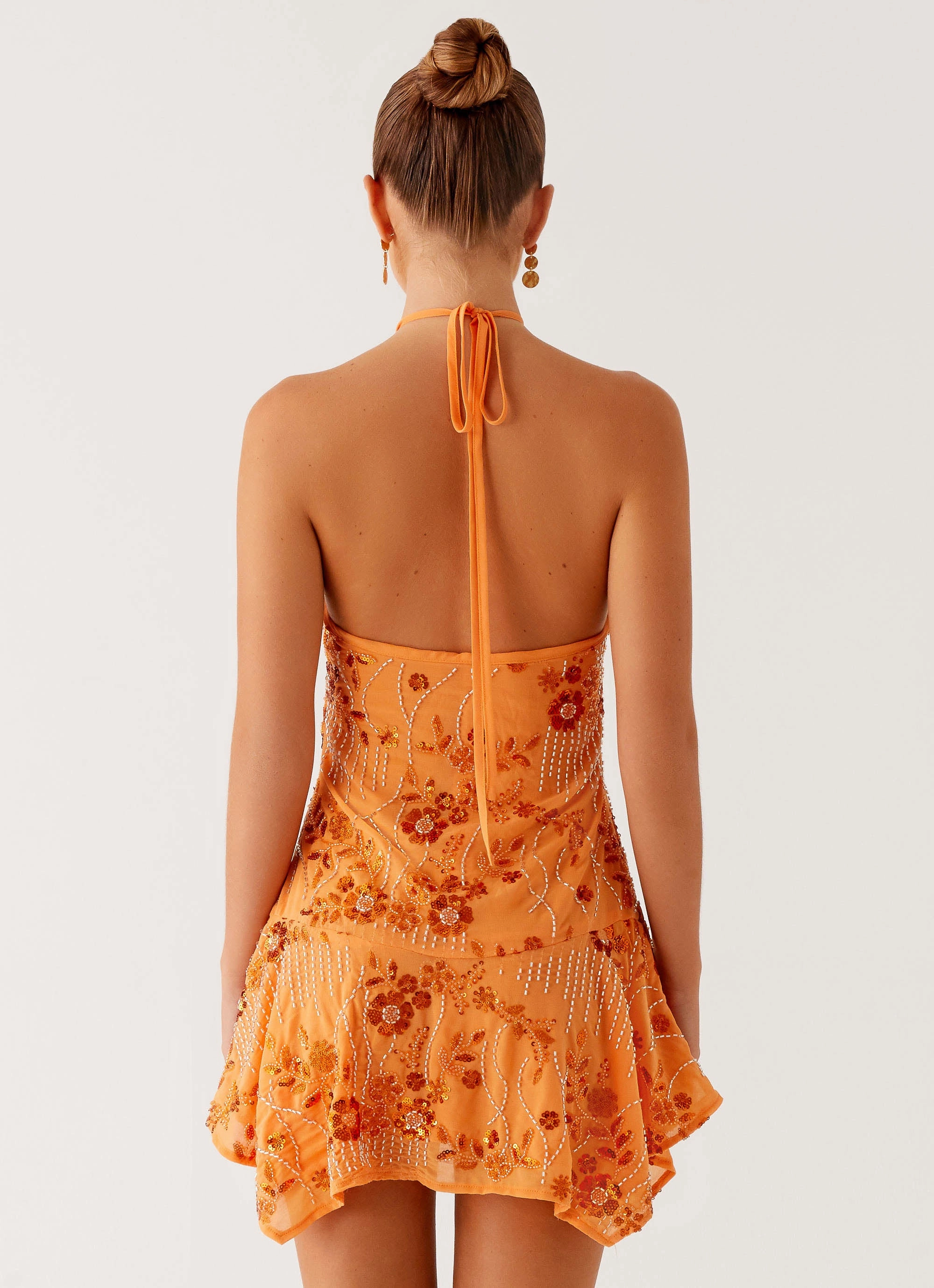 Ampolia Halter Mini Dress - Orange Chic Layering
