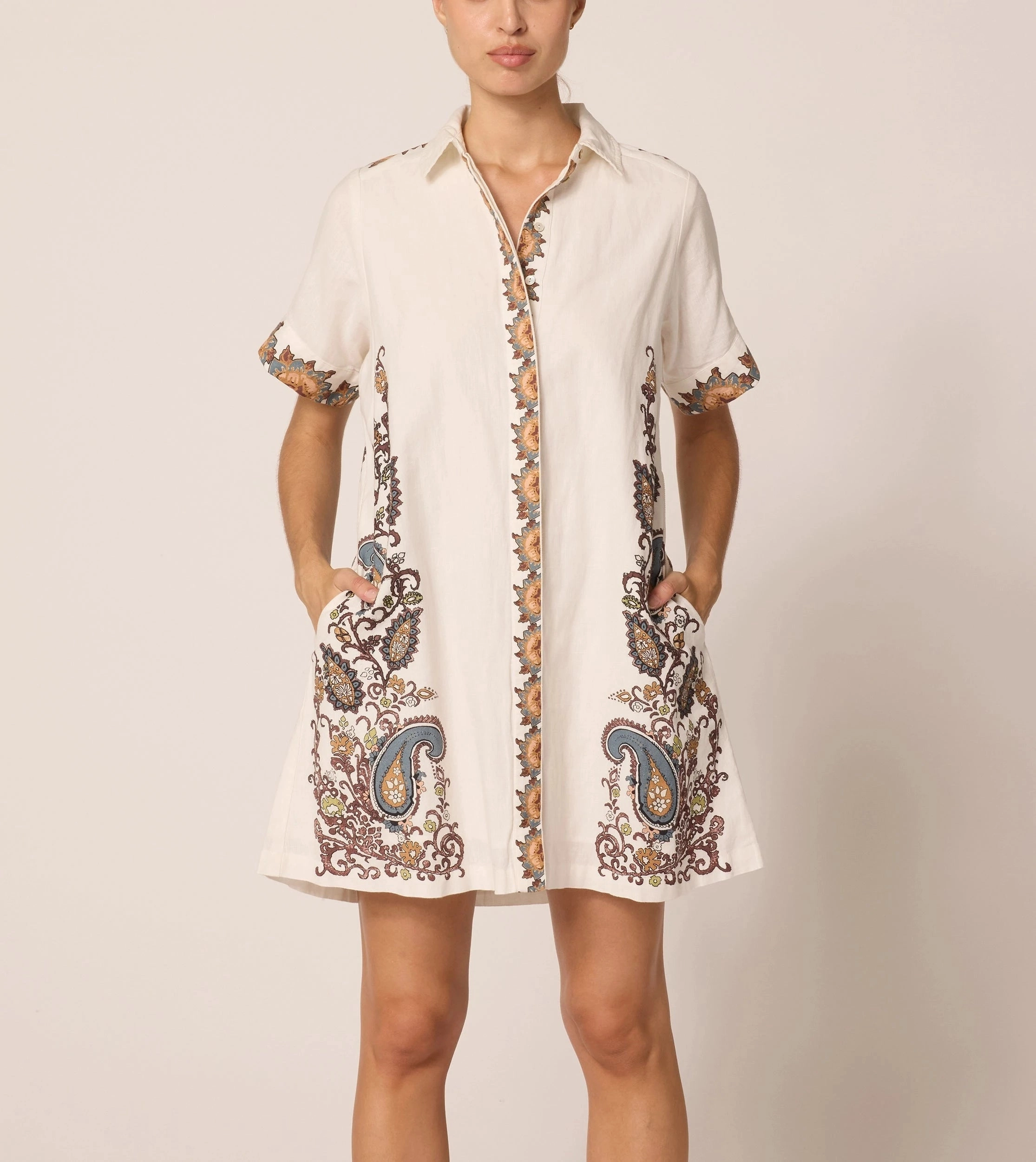 CrewNeck ButterySoftTextile Anahita Mini Dress | Veneto Paisley