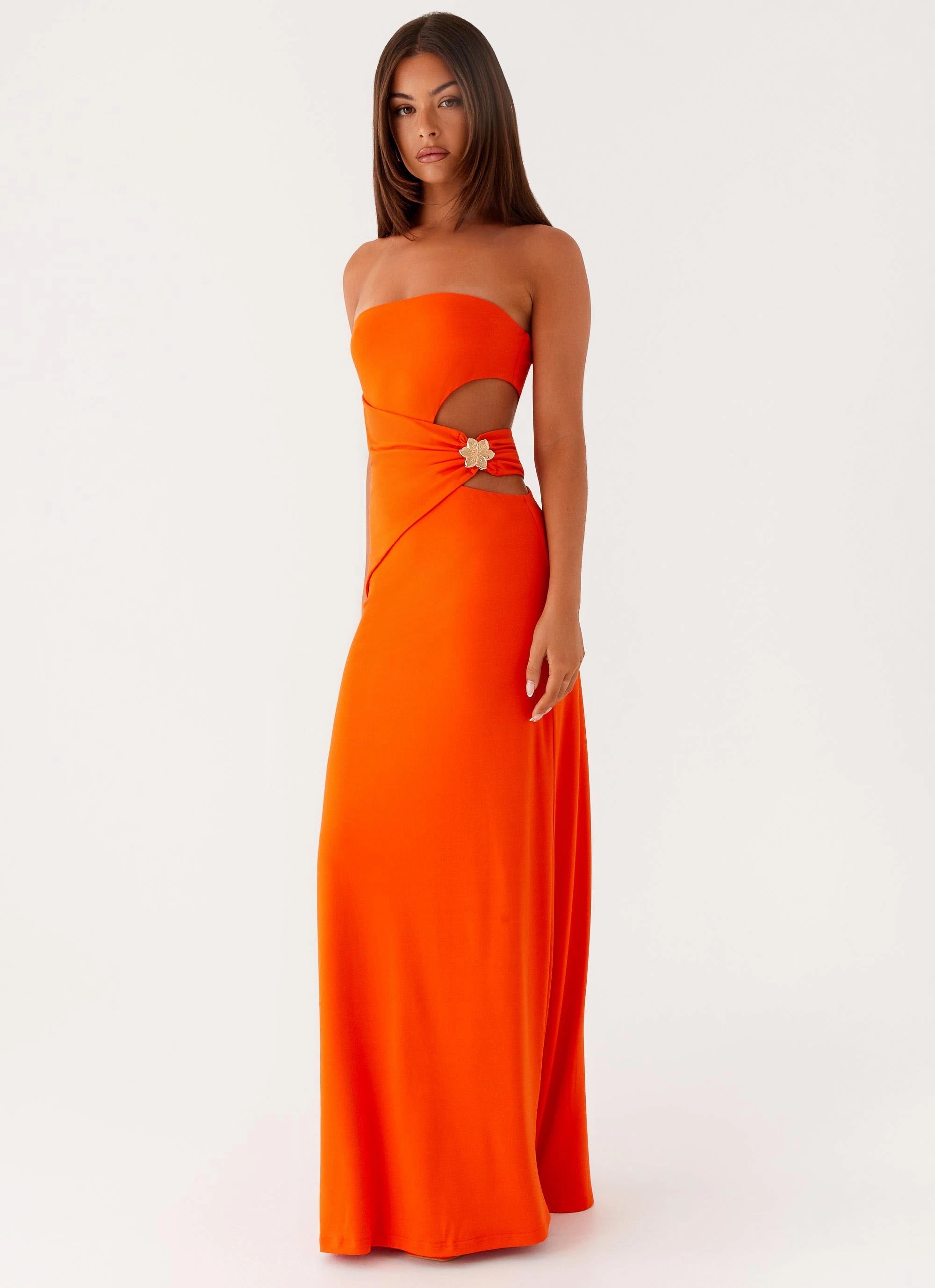 Smart Fabric Vibrant Hue Anetta Maxi Dress - Orange