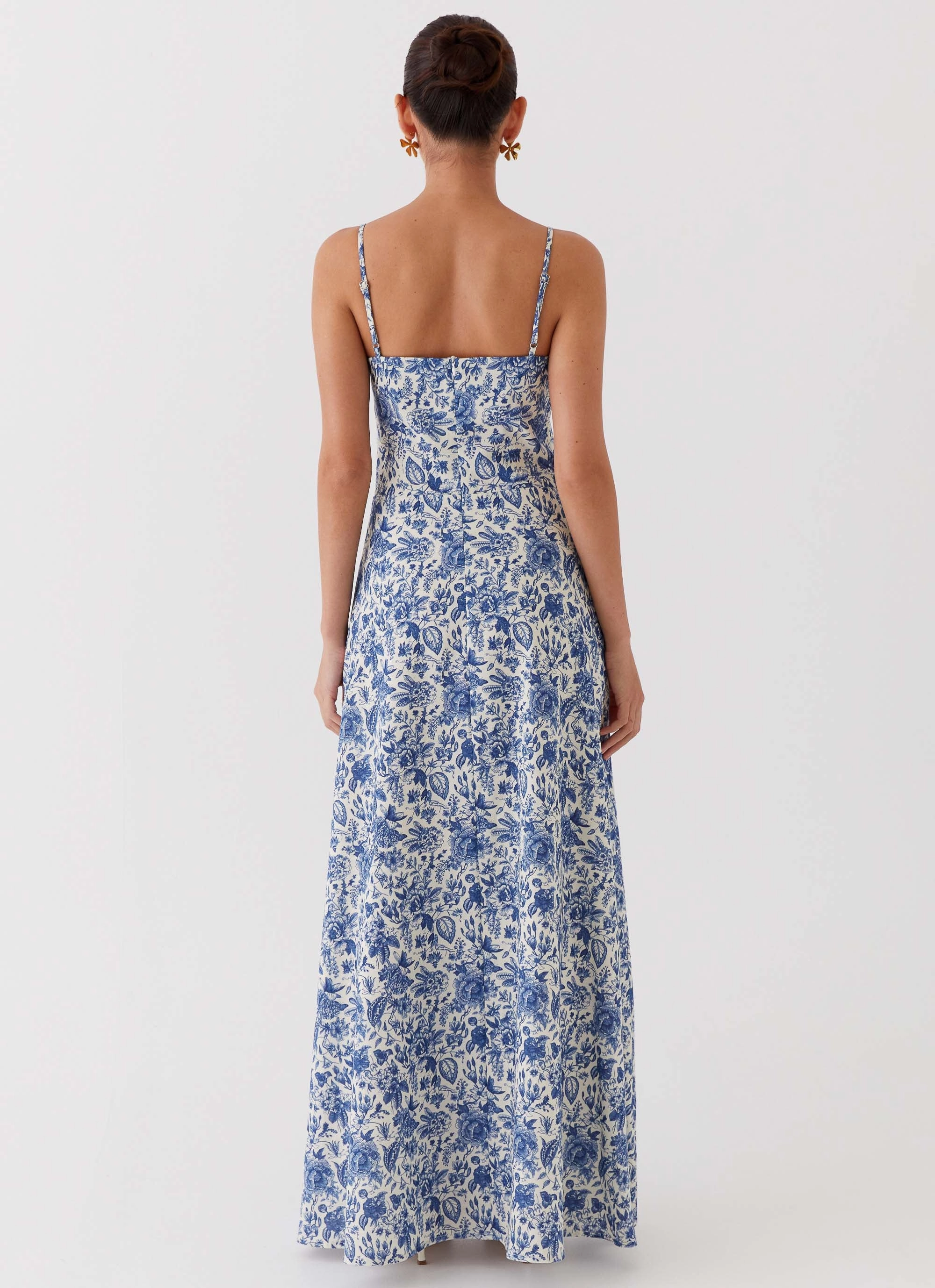 Pink Glow Chic Look Angelina Linen Maxi Dress - Blue Paisley