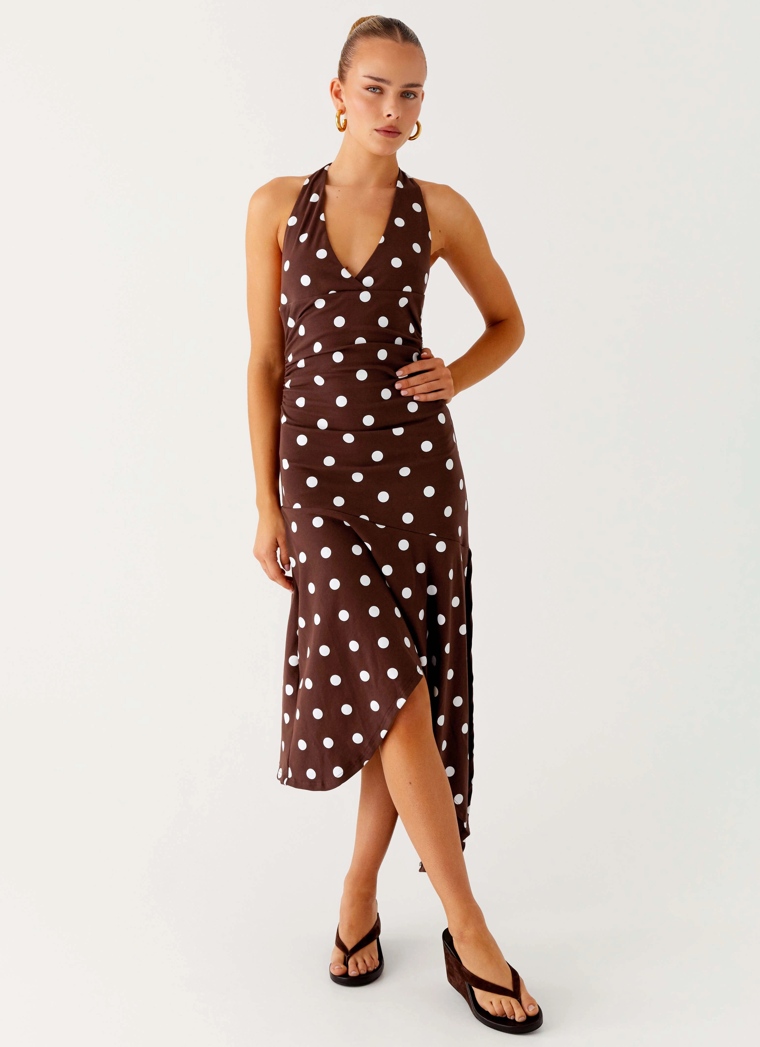 TaglessDesign Keylani Halter Midi Dress - Chocolate