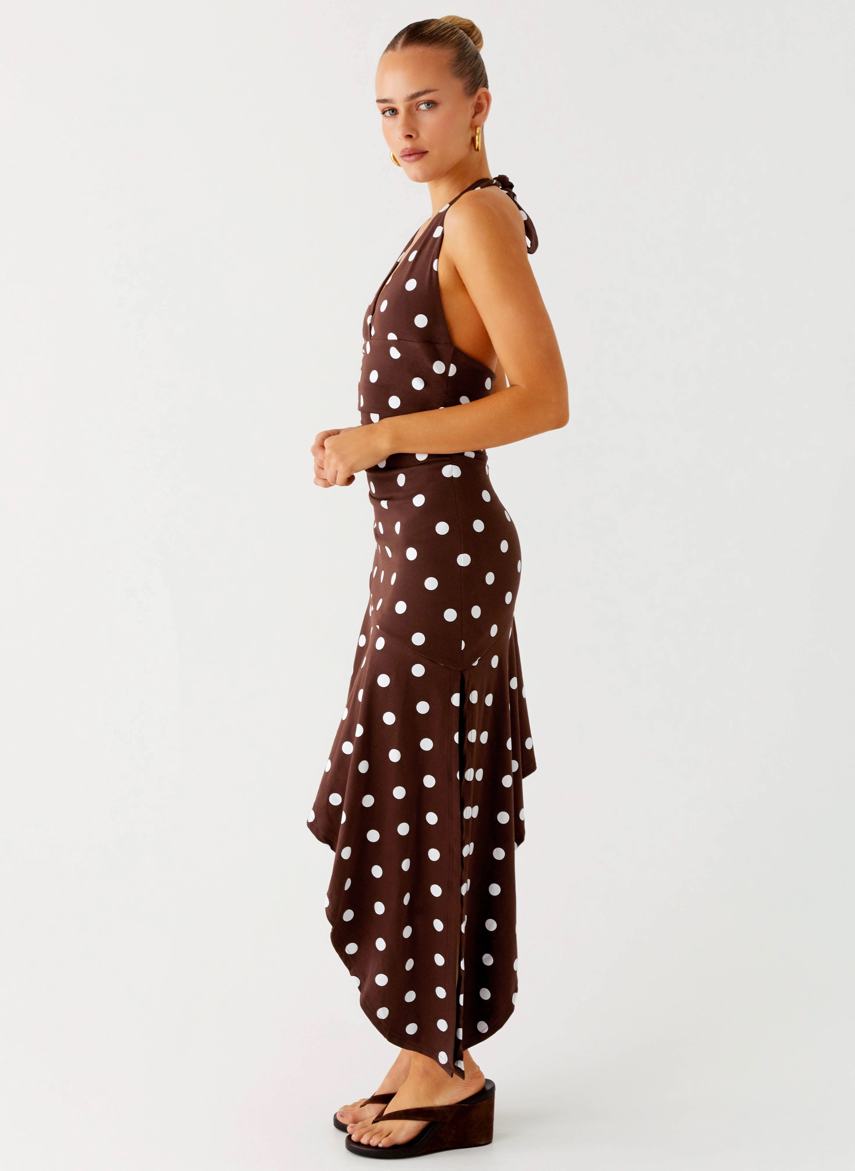 Keylani Halter Midi Dress - Chocolate Trendy Design