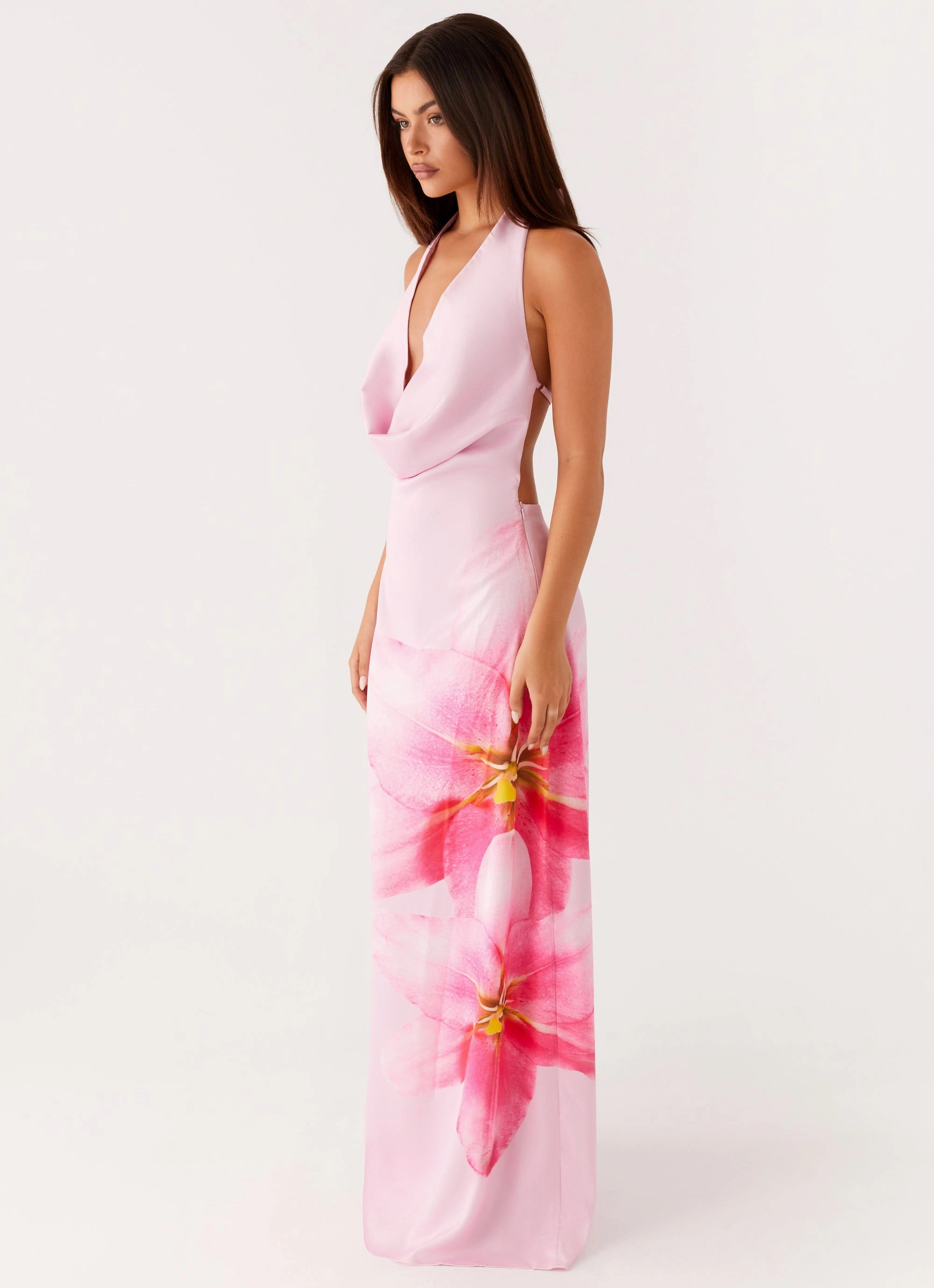 understated look Red Carpet Bryony Cowl Maxi Dress - Pink