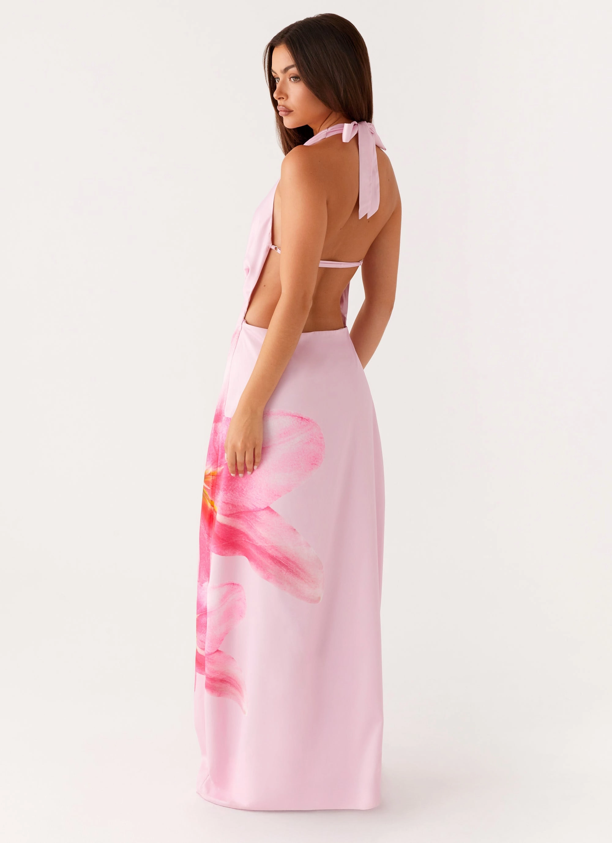 Bryony Cowl Maxi Dress - Pink Luxe Fit Drawstring-Closure